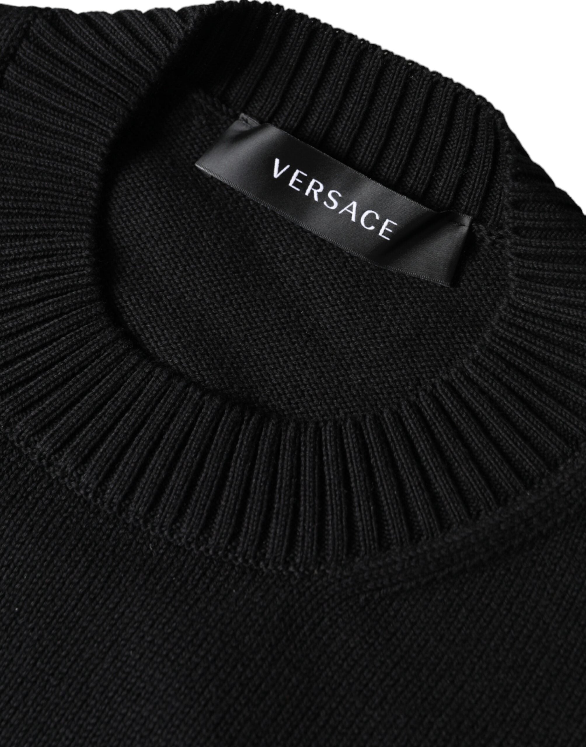 Versace black sweater with Medusa embroidery and round neck-3