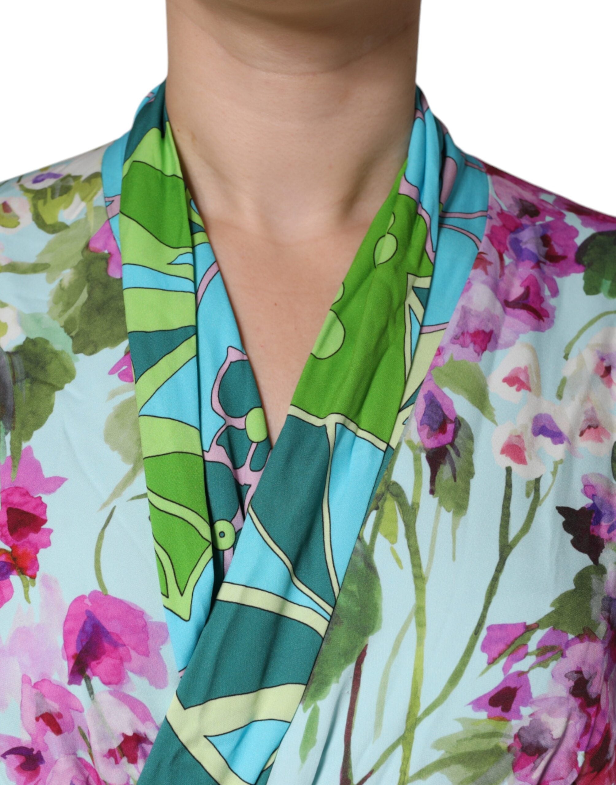 Dolce & Gabbana Multicolor Floral Silk Stretch Wrap Dress-7