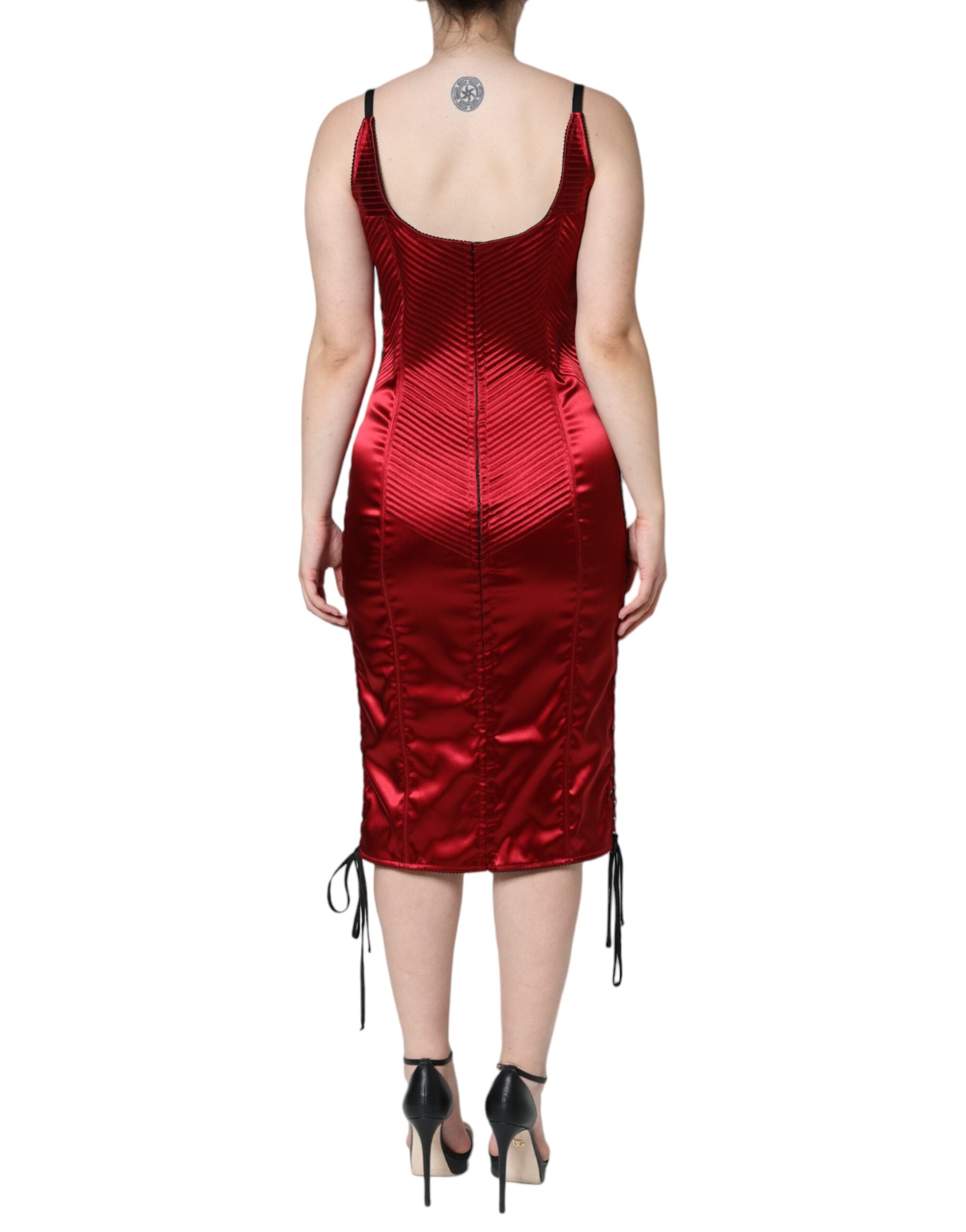 Dolce & Gabbana Rotes Bustier Korsett Spitze Bodycon Midikleid-4