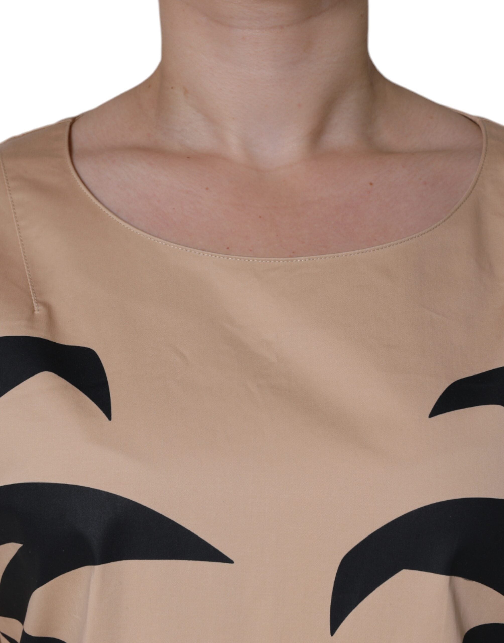 Vestido Moschino de algodón beige con mangas cortas y largo hasta la rodilla-5