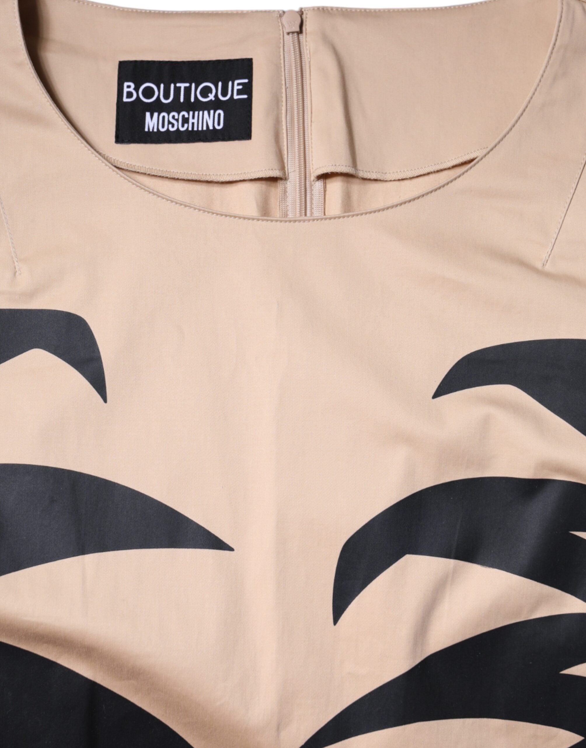 Vestido Moschino de algodón beige con mangas cortas y largo hasta la rodilla-6