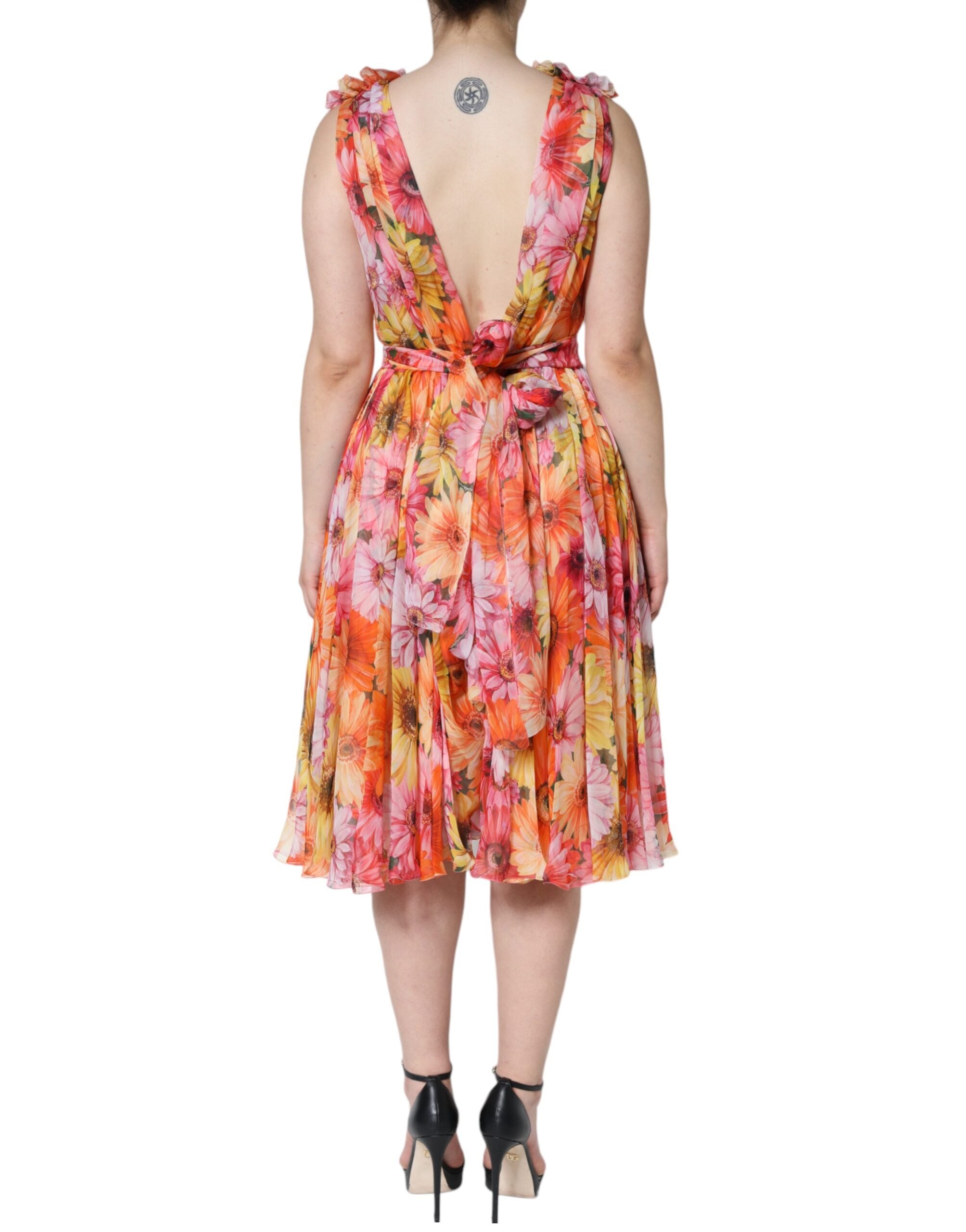 Dolce & Gabbana Multicolor Floral Sleeveless Midi Dress with V-Neck-4