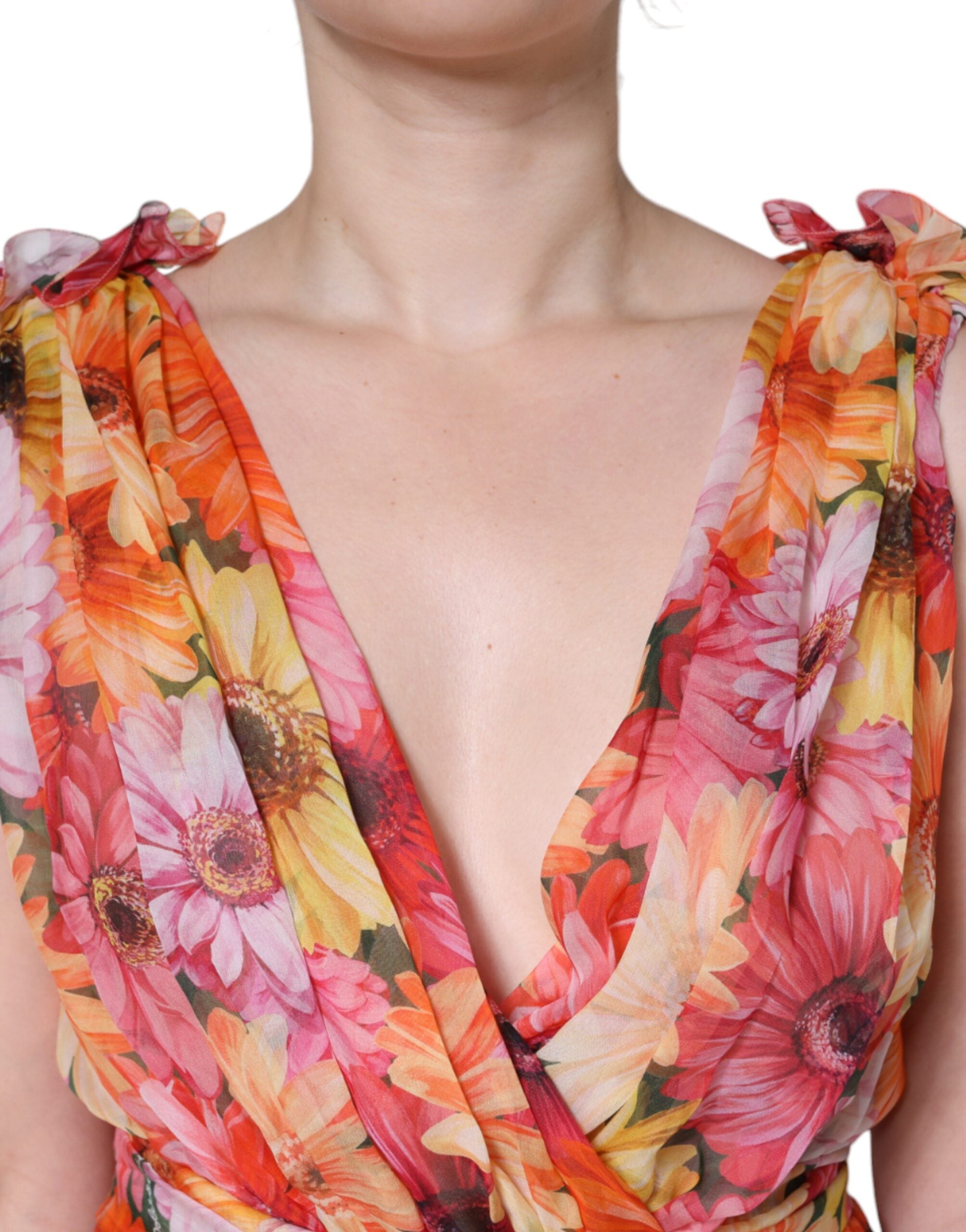 Dolce & Gabbana Multicolor Floral Sleeveless Midi Dress with V-Neck-5