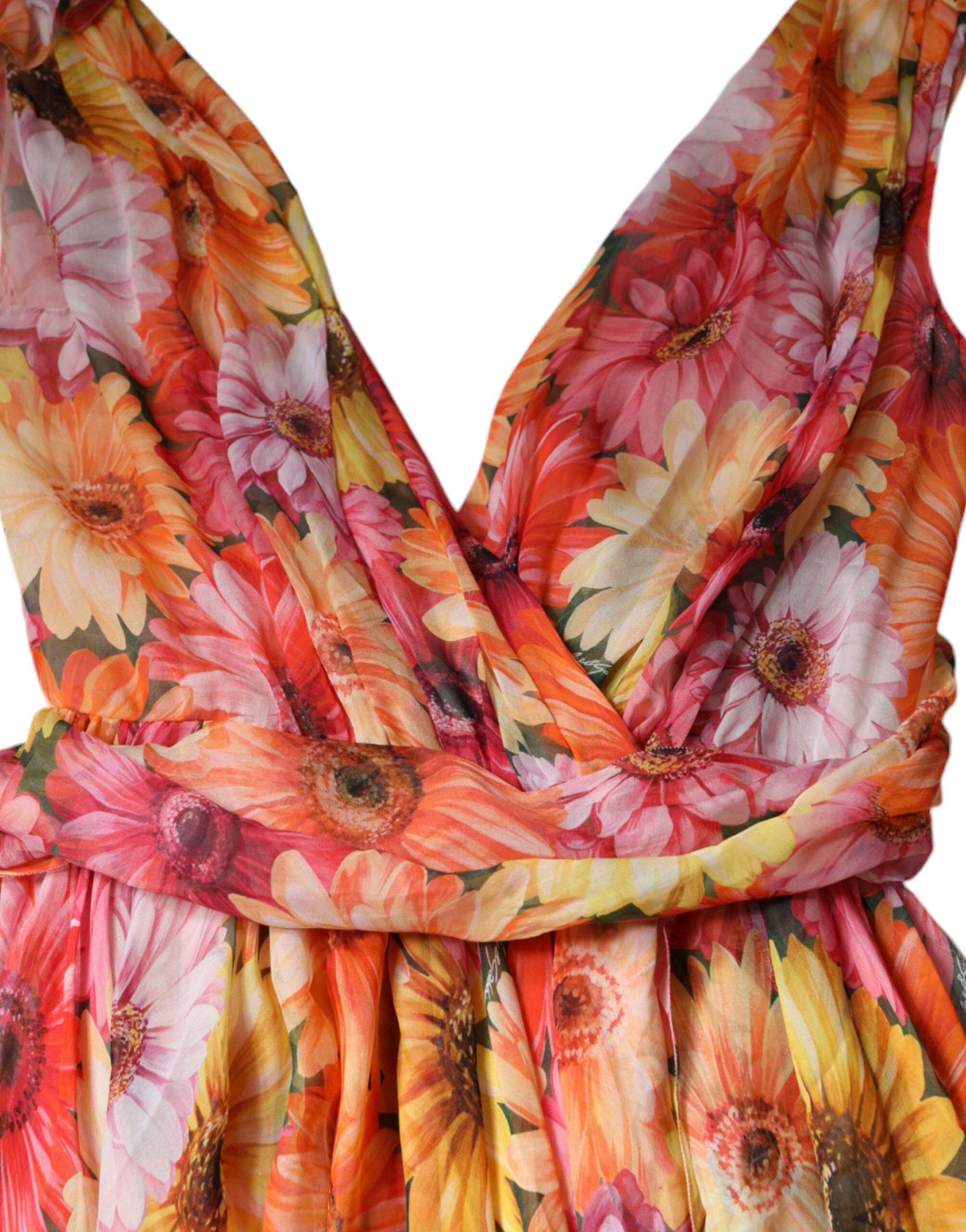 Dolce & Gabbana Multicolor Floral Sleeveless Midi Dress with V-Neck-7