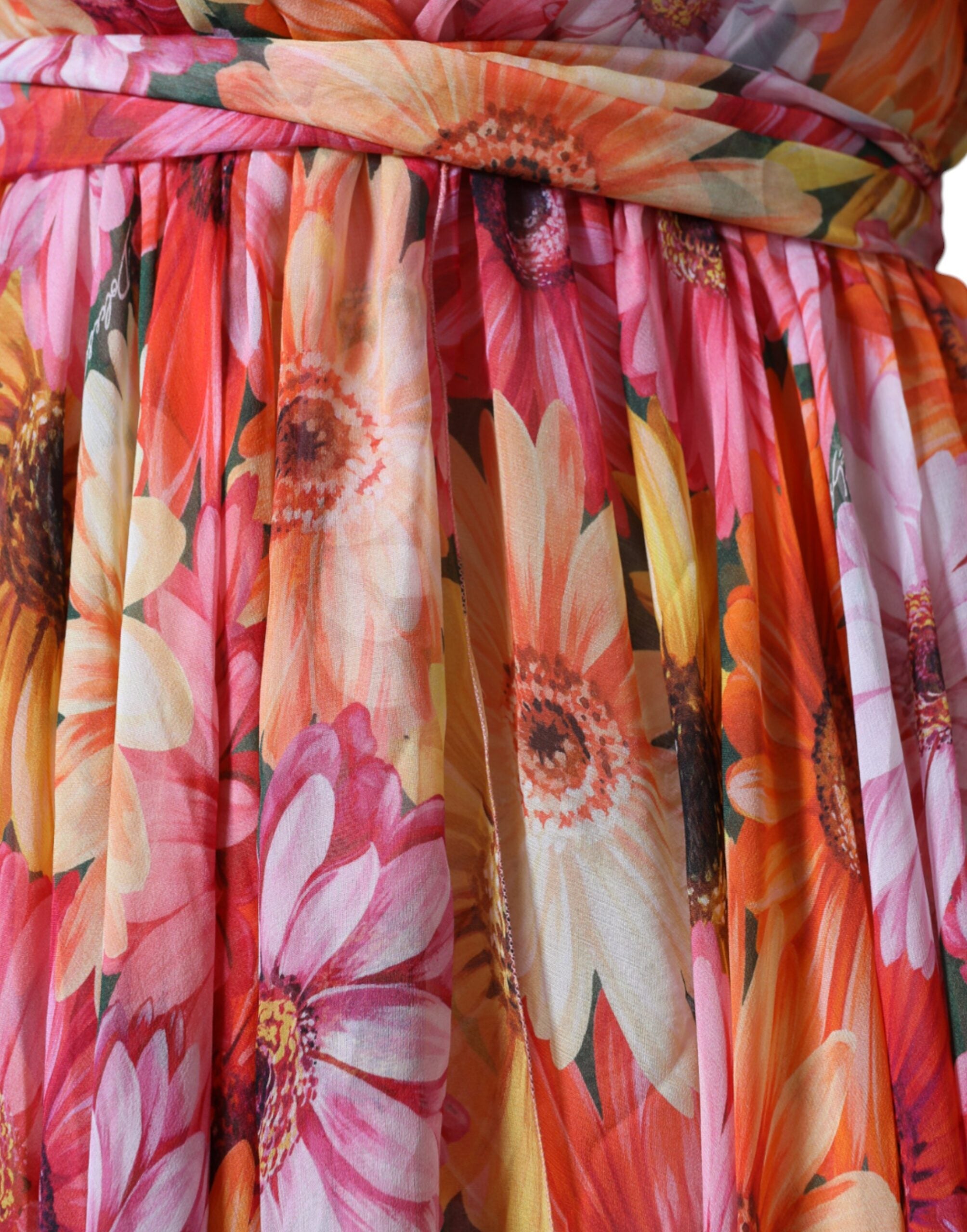 Dolce & Gabbana Multicolor Floral Sleeveless Midi Dress with V-Neck-8