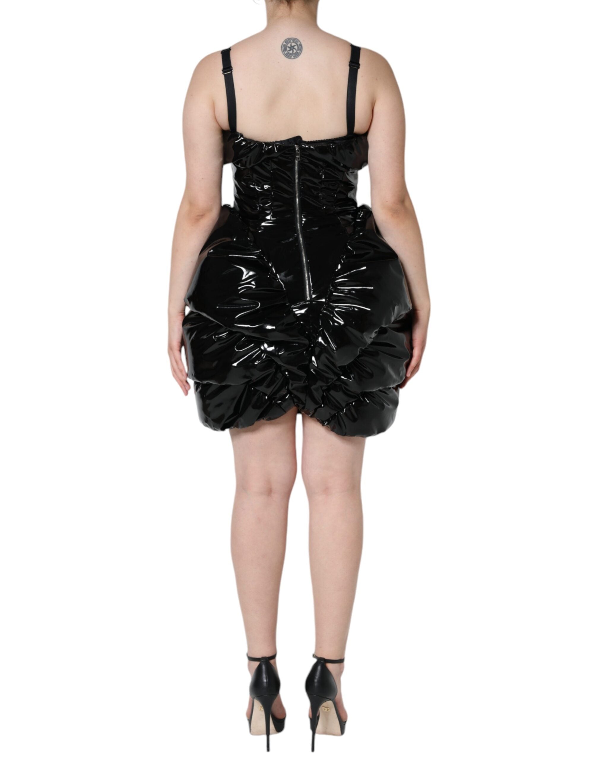 Dolce & Gabbana black polyester mini dress with ruffle trim-5