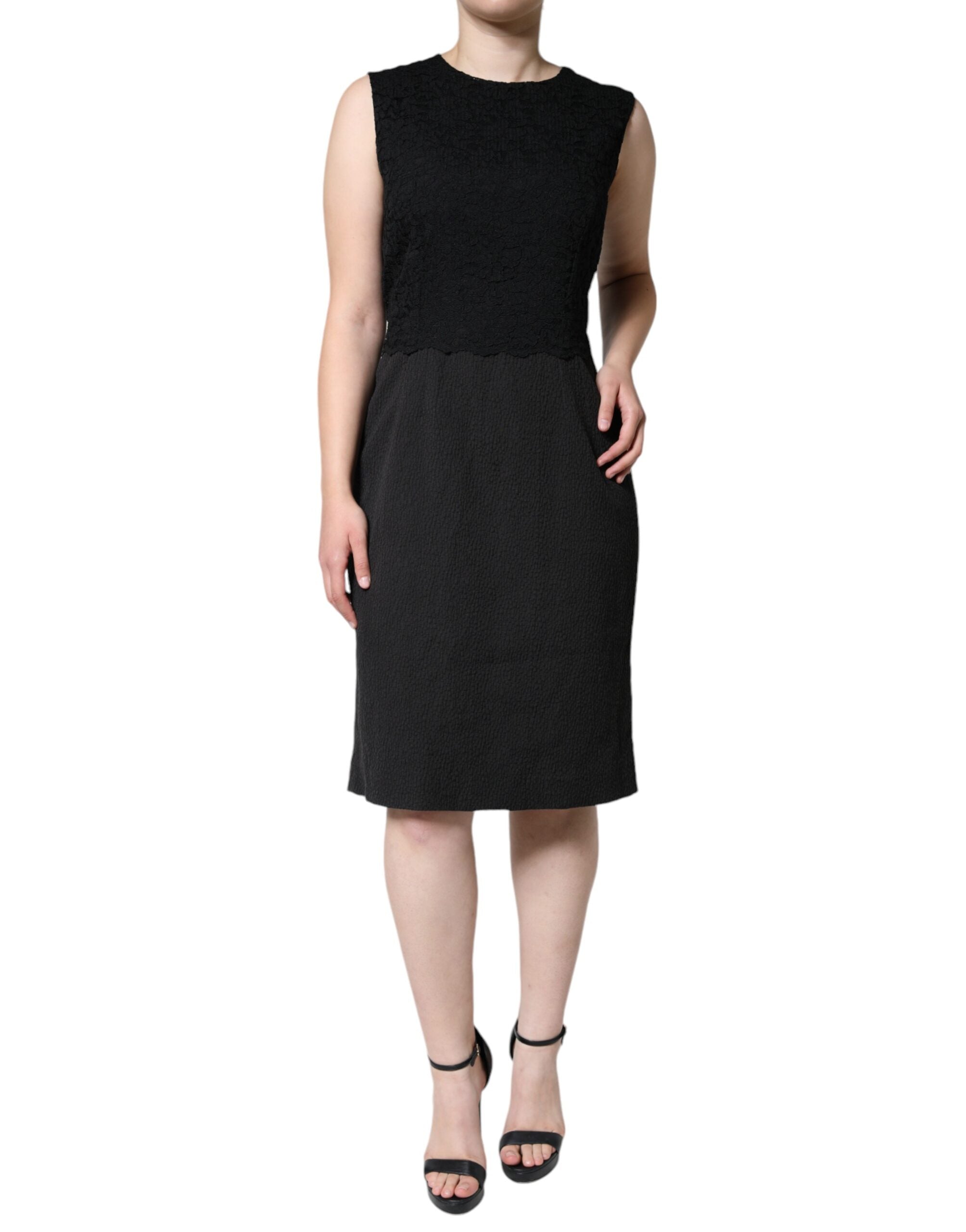Vestido tubo de algodón negro de Dolce & Gabbana hasta la rodilla-1