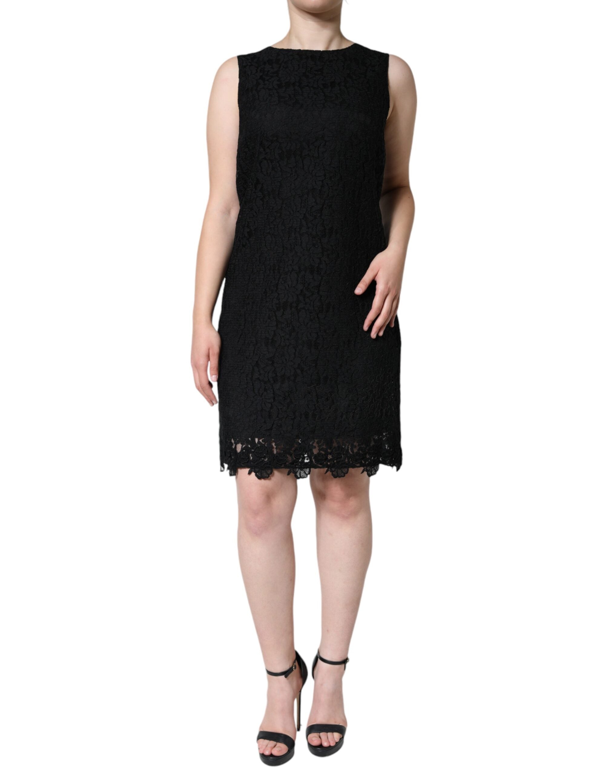 Dolce & Gabbana Black floral sleeveless lace mini dress-2