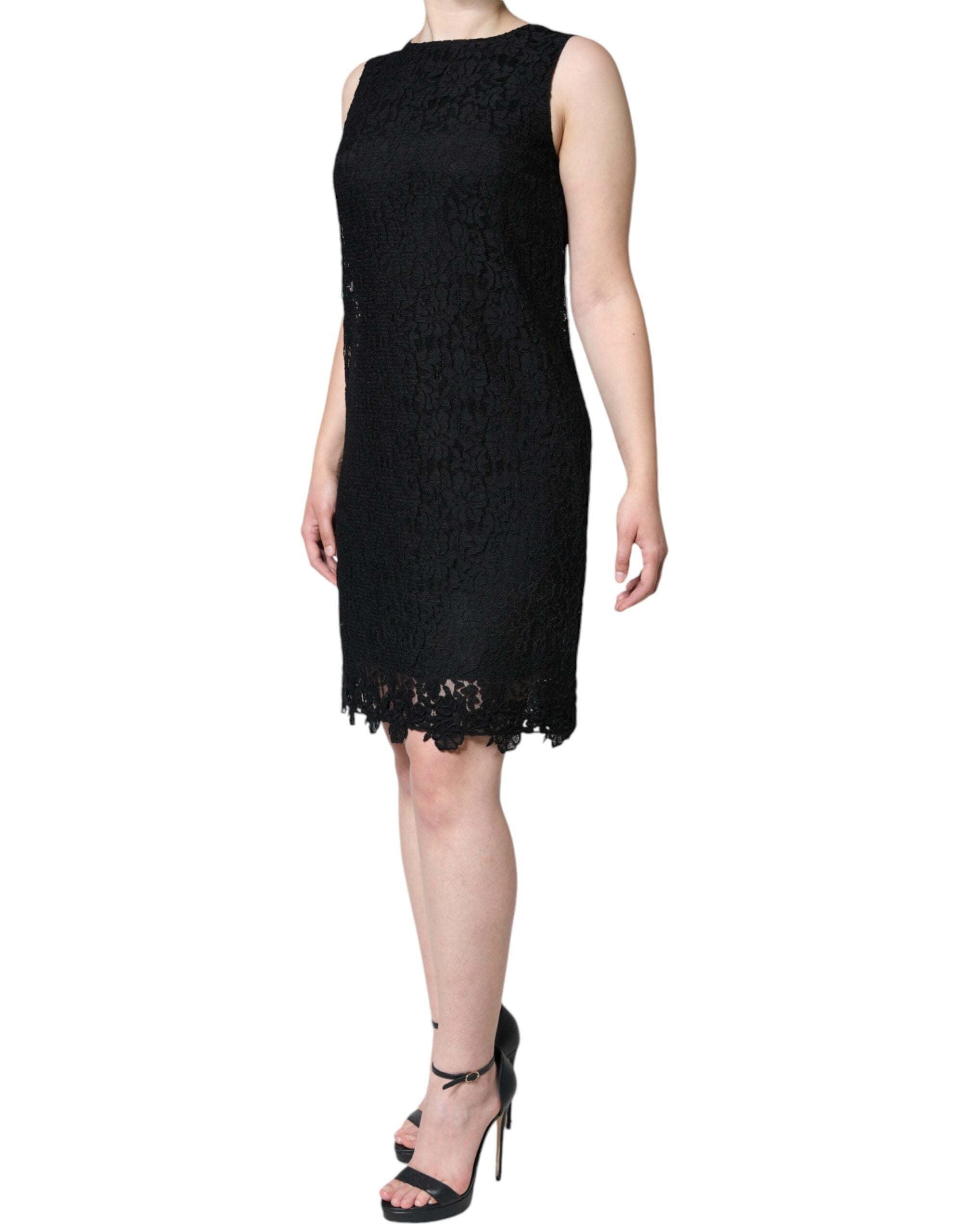 Dolce & Gabbana Black floral sleeveless lace mini dress-3