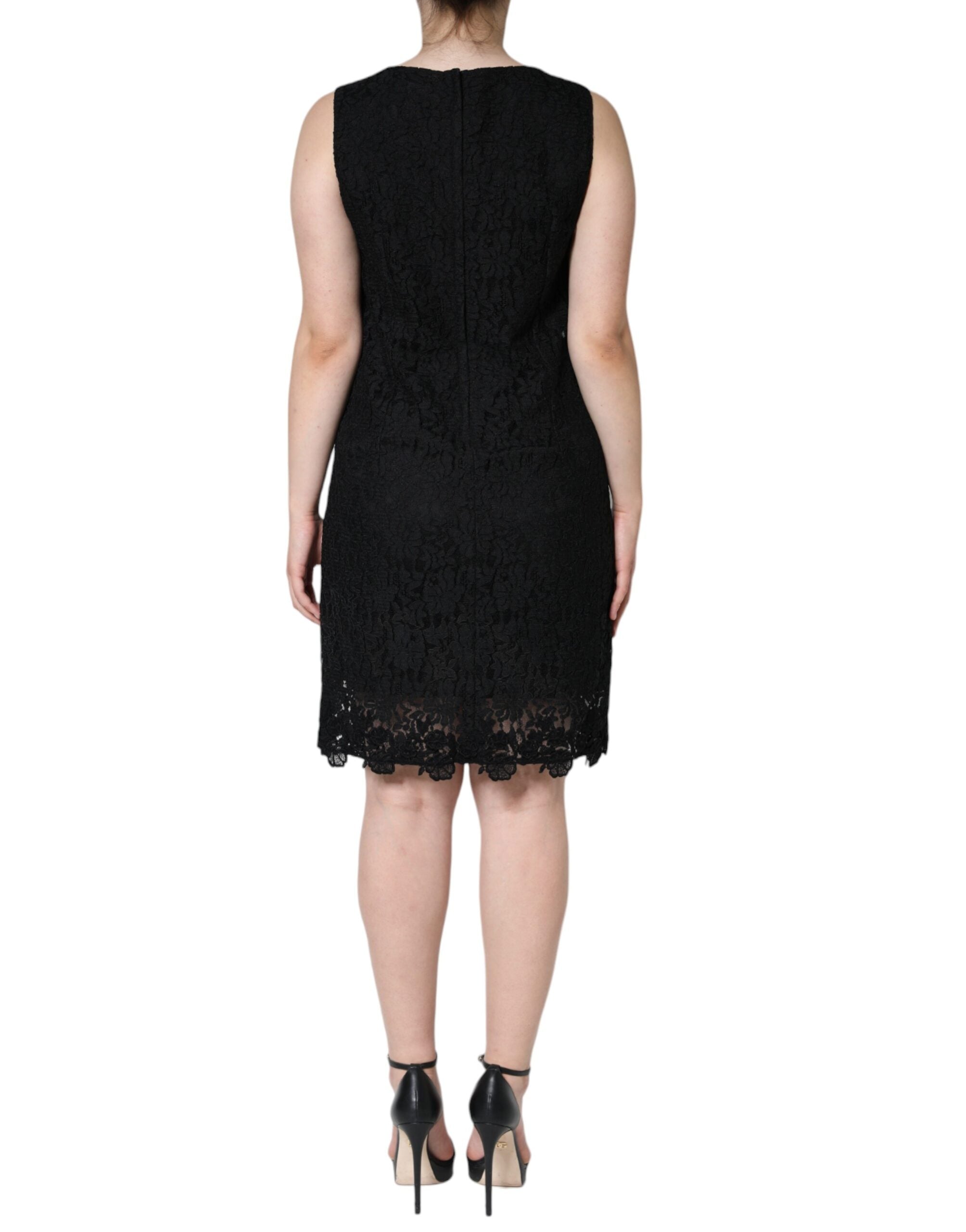 Dolce & Gabbana Black floral sleeveless lace mini dress-4
