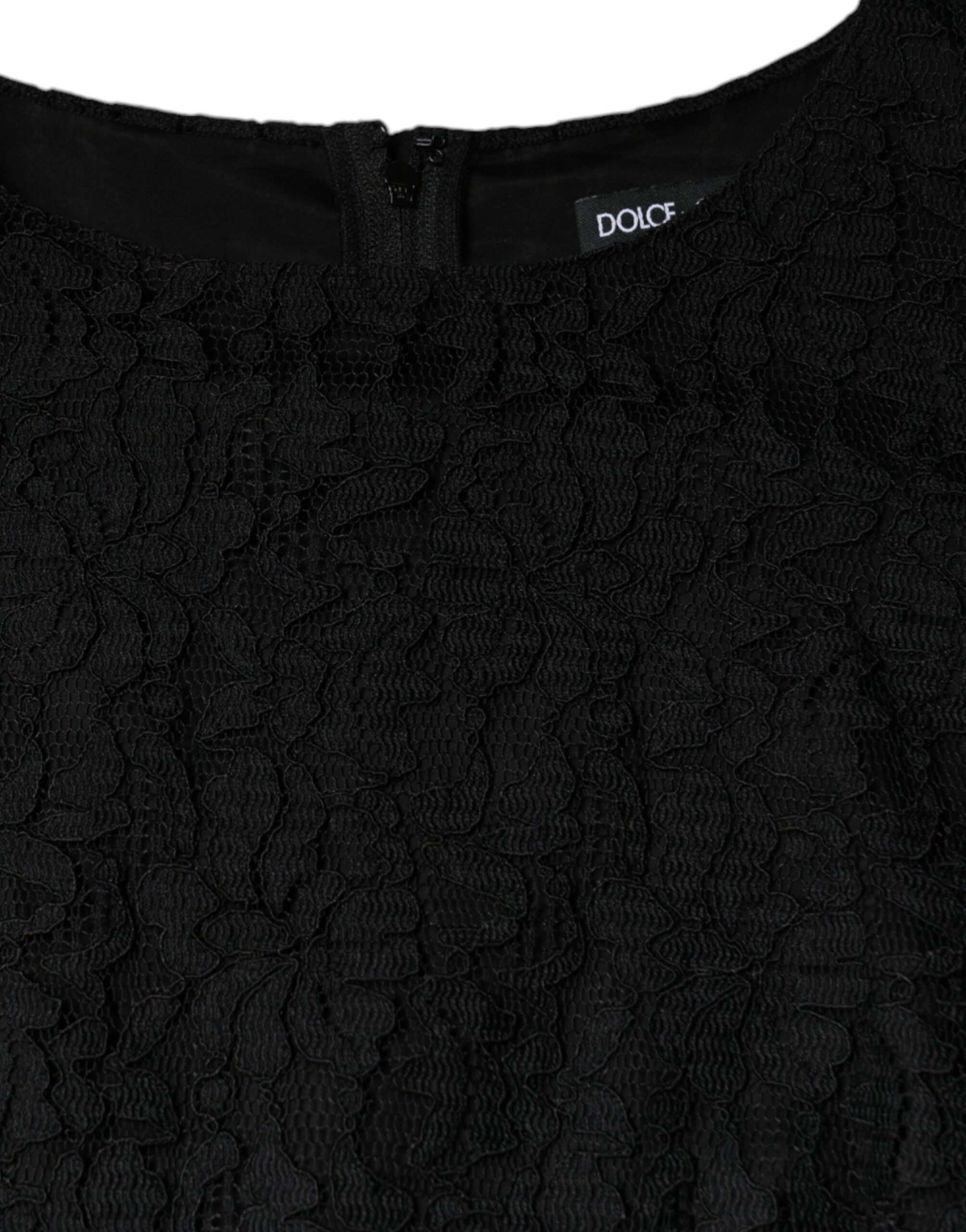 Dolce & Gabbana Black floral sleeveless lace mini dress-8