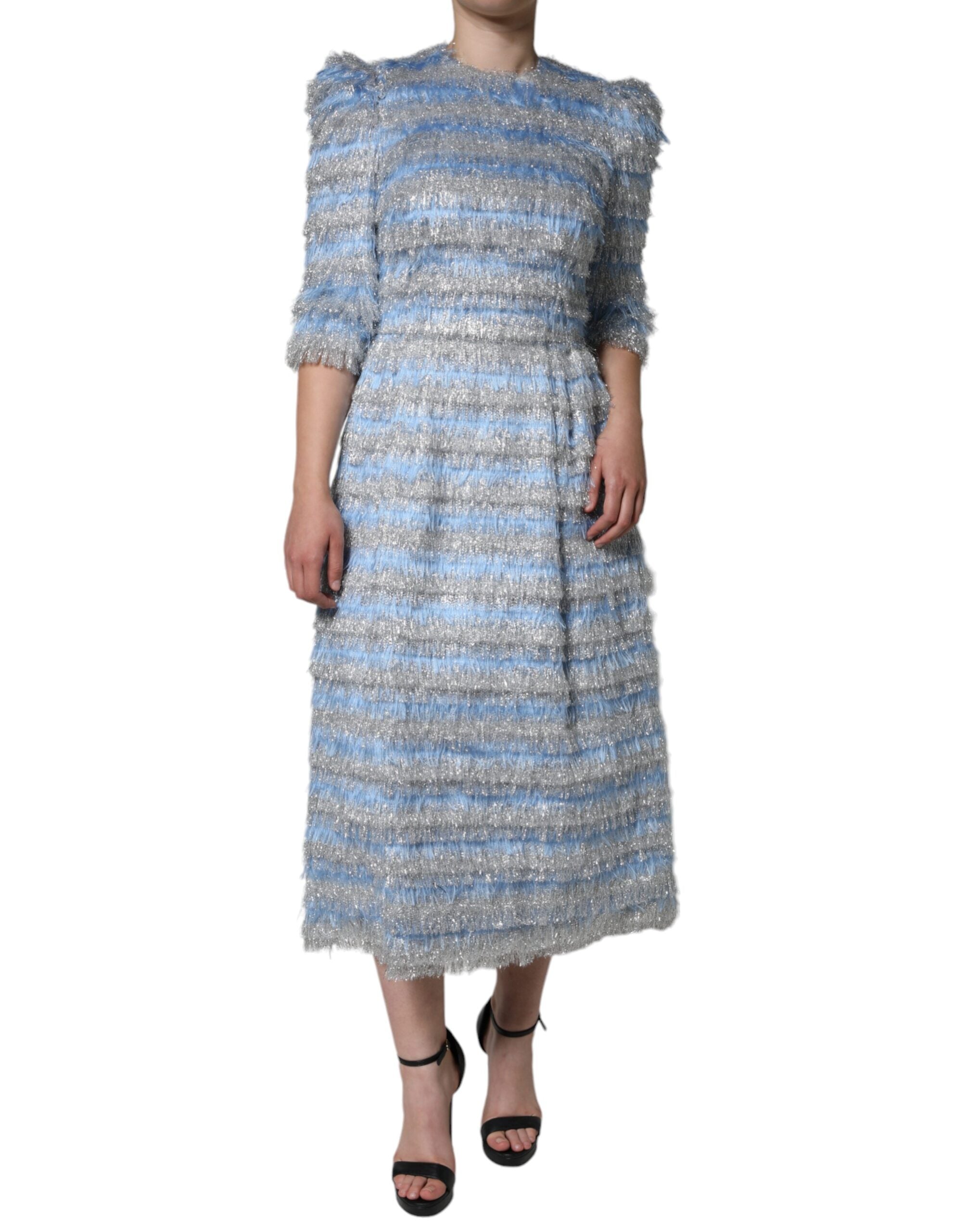 Dolce & Gabbana light blue and silver jacquard A-line midi dress