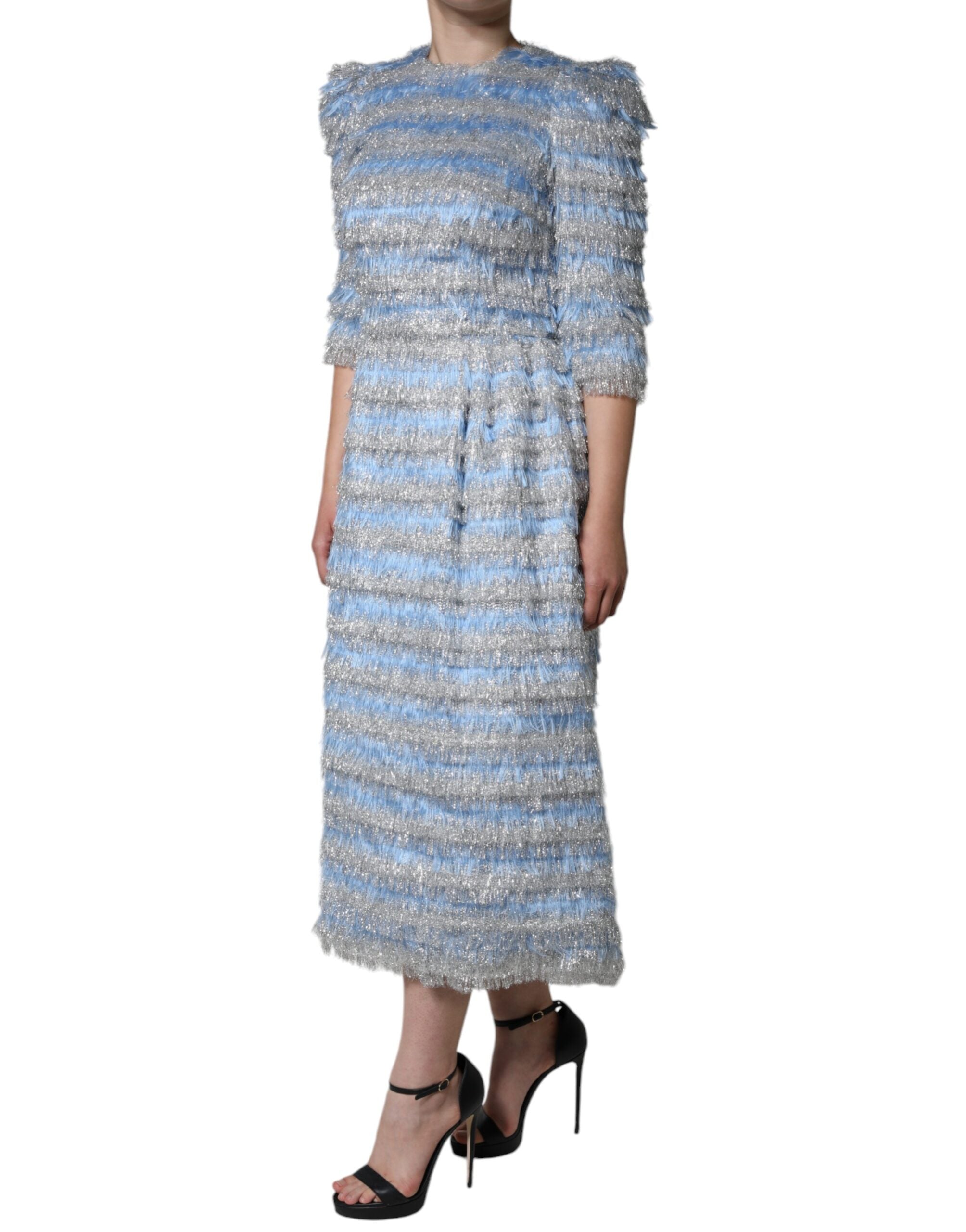 Dolce & Gabbana light blue and silver jacquard A-line midi dress-3