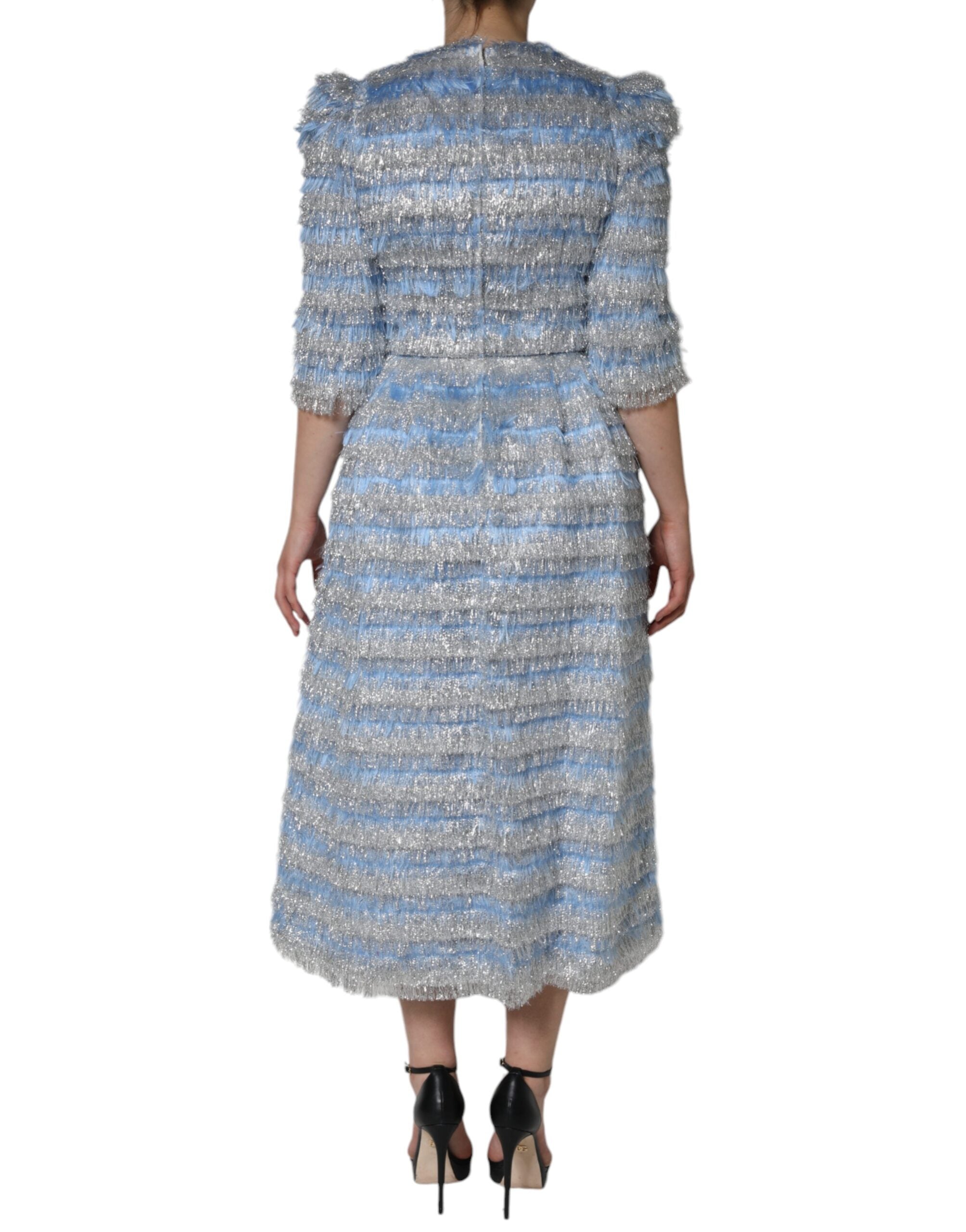 Dolce & Gabbana light blue and silver jacquard A-line midi dress-4