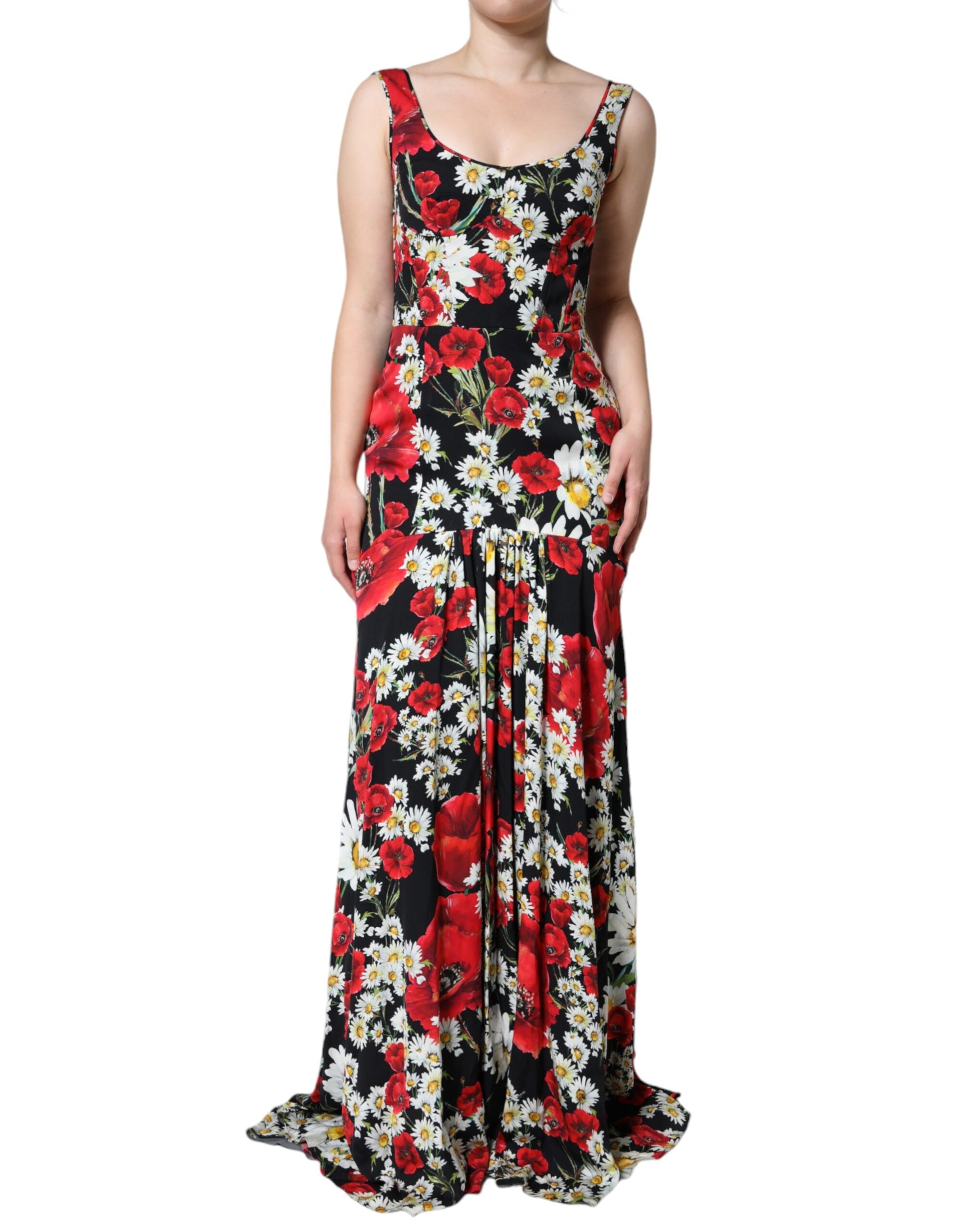 Dolce & Gabbana Black floral sleeveless long silk dress-2