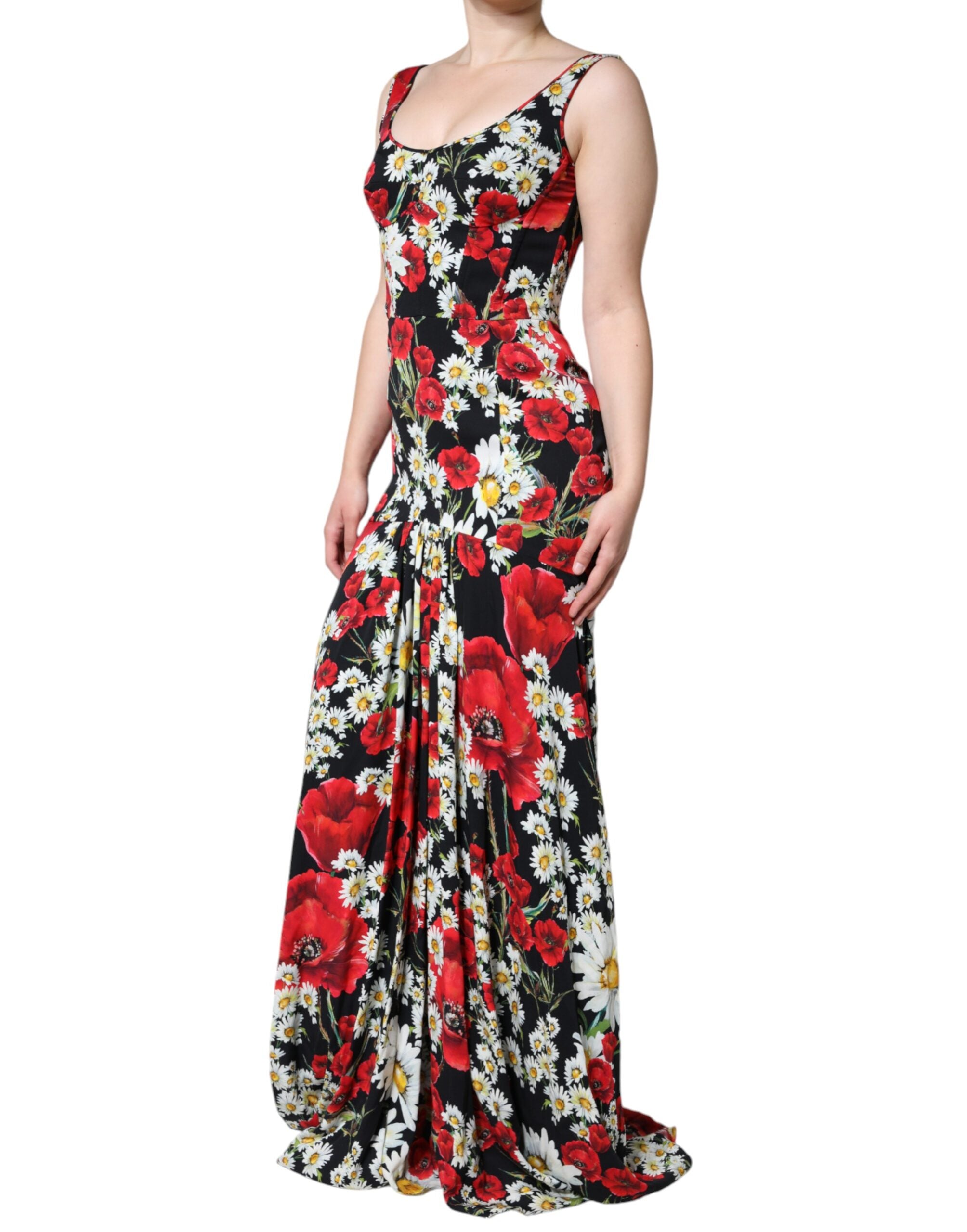 Dolce & Gabbana Black floral sleeveless long silk dress-3