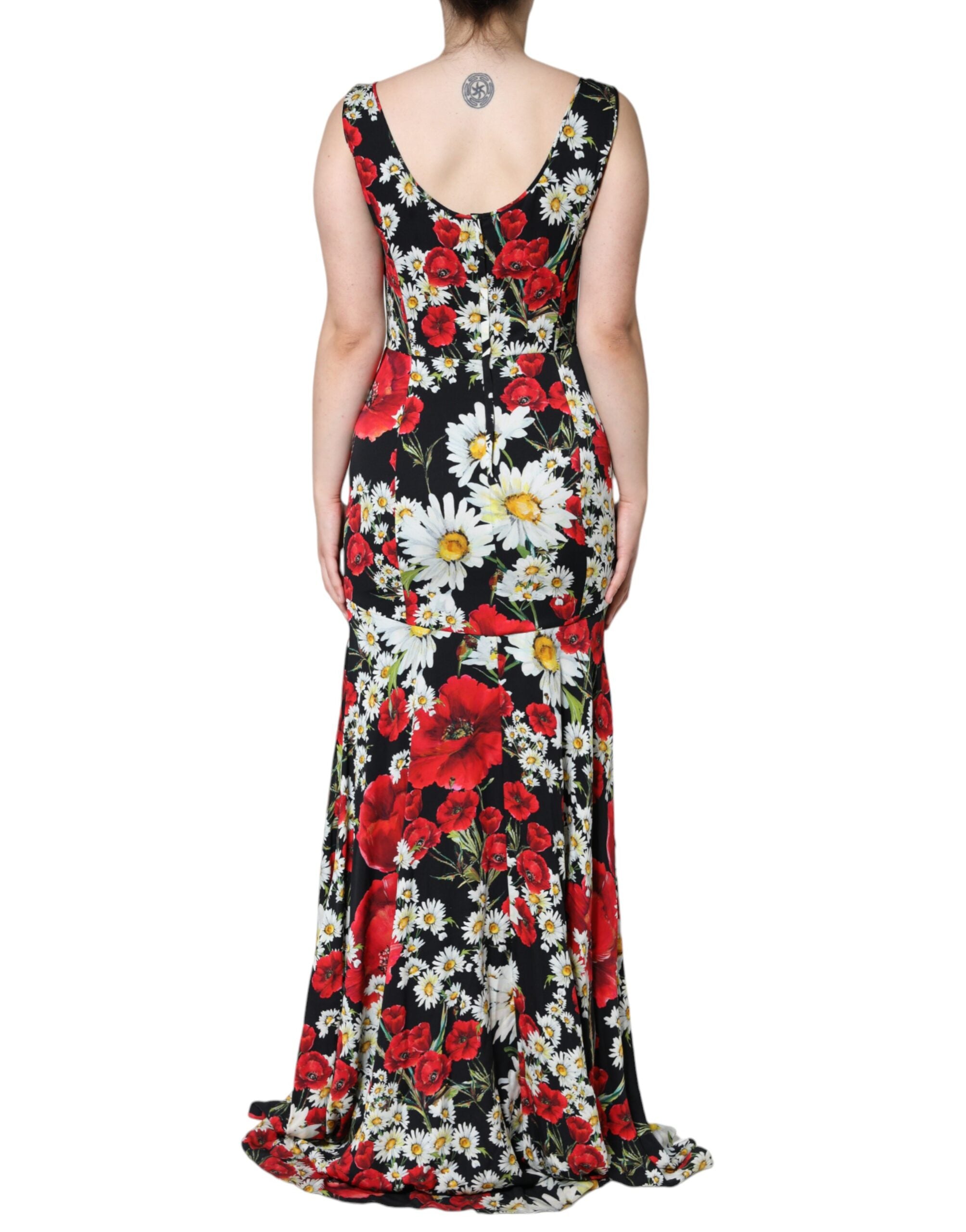 Dolce & Gabbana Black floral sleeveless long silk dress-4
