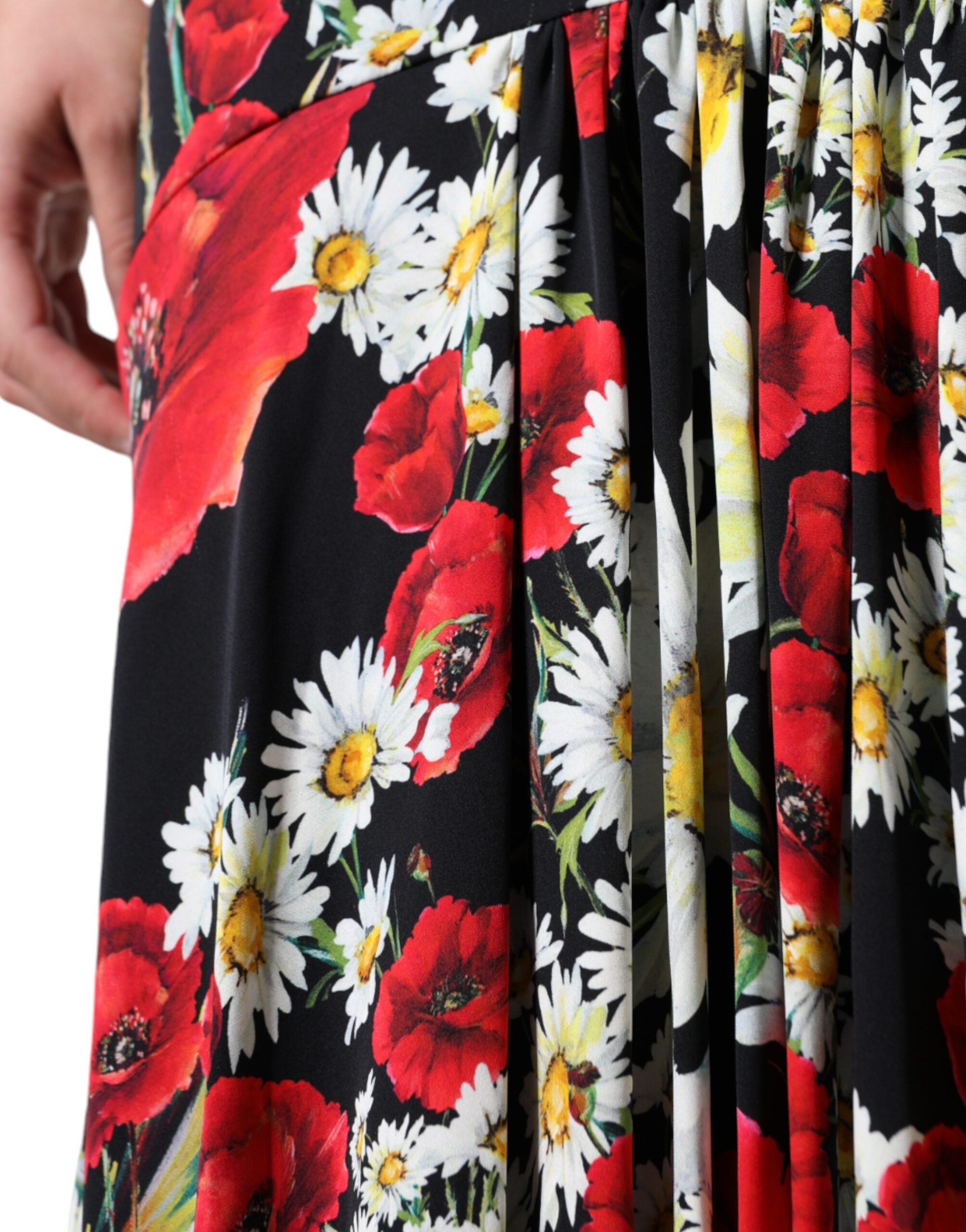Dolce & Gabbana Black floral sleeveless long silk dress-8