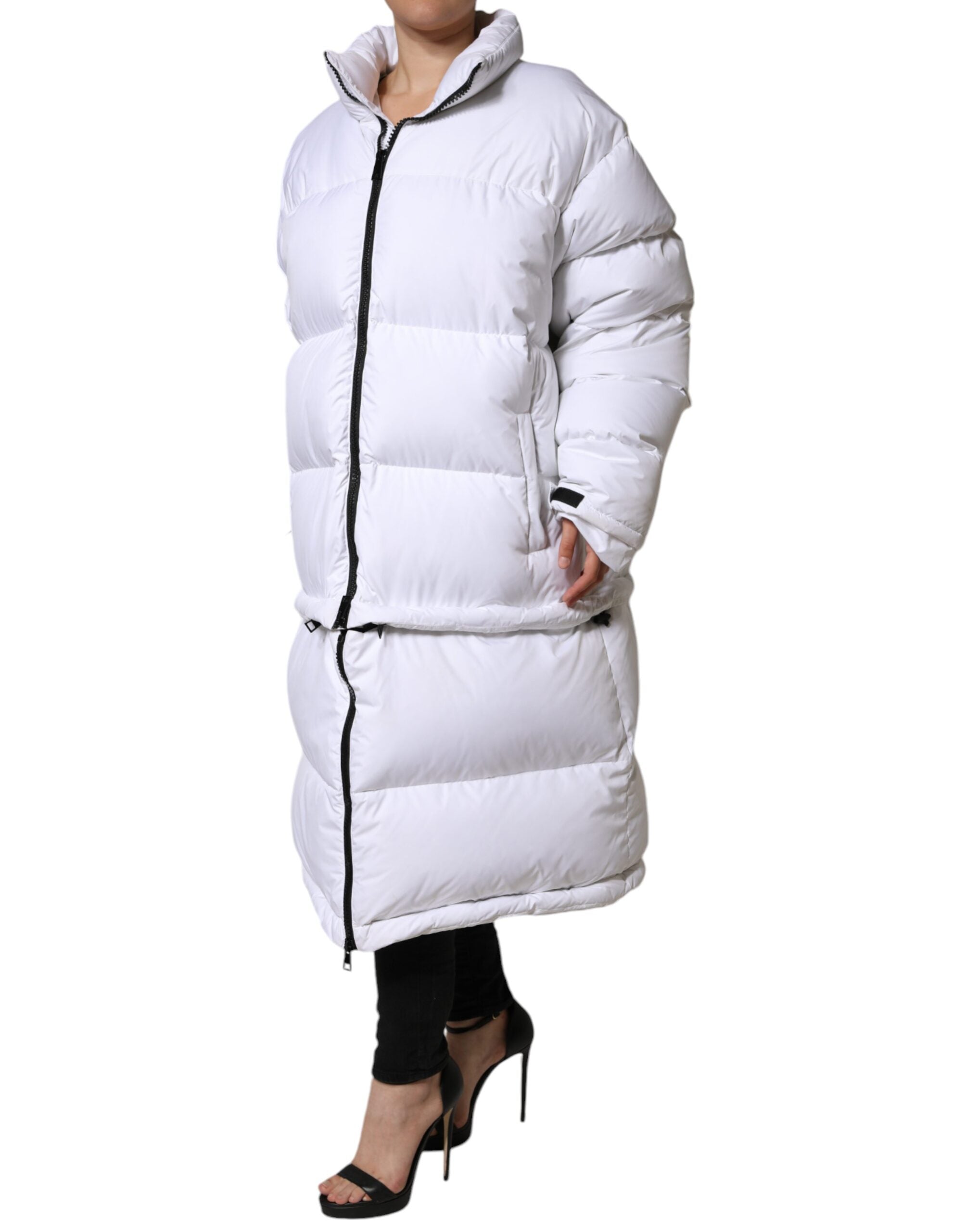 Dolce & Gabbana White Puffer Quilted Coat Jacket with Full Zip-3