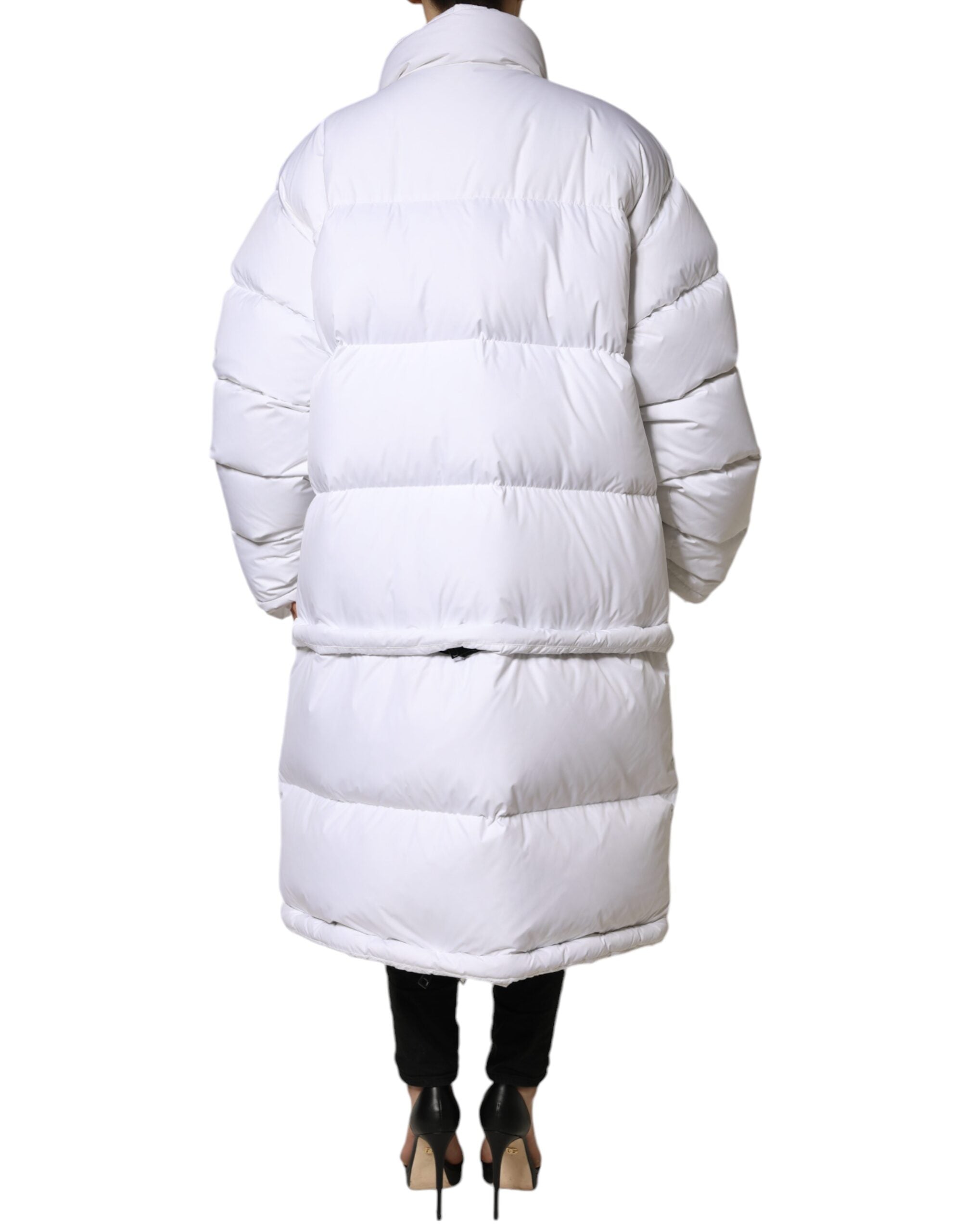 Dolce & Gabbana White Puffer Quilted Coat Jacket with Full Zip-4