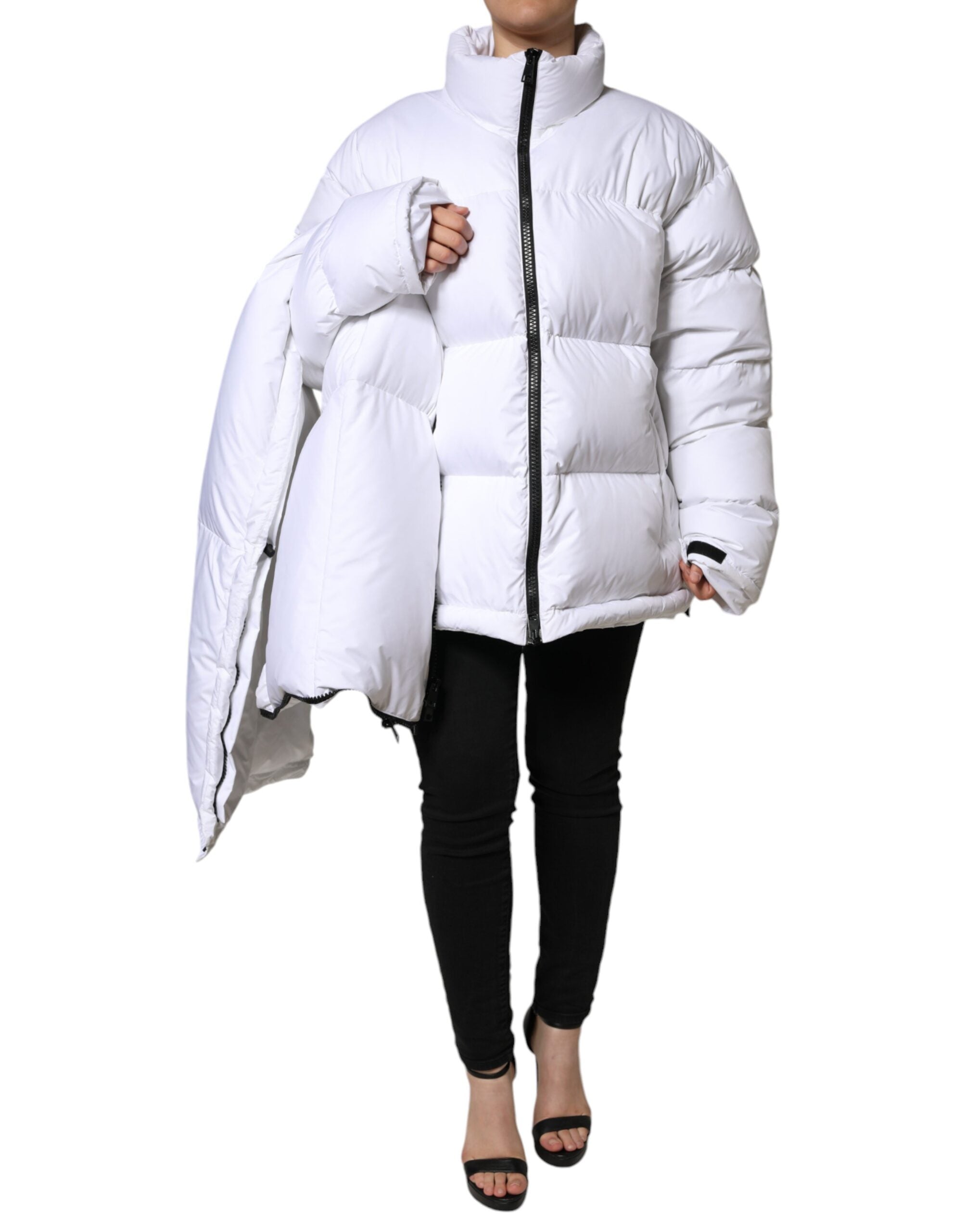 Dolce & Gabbana White Puffer Quilted Coat Jacket with Full Zip-7