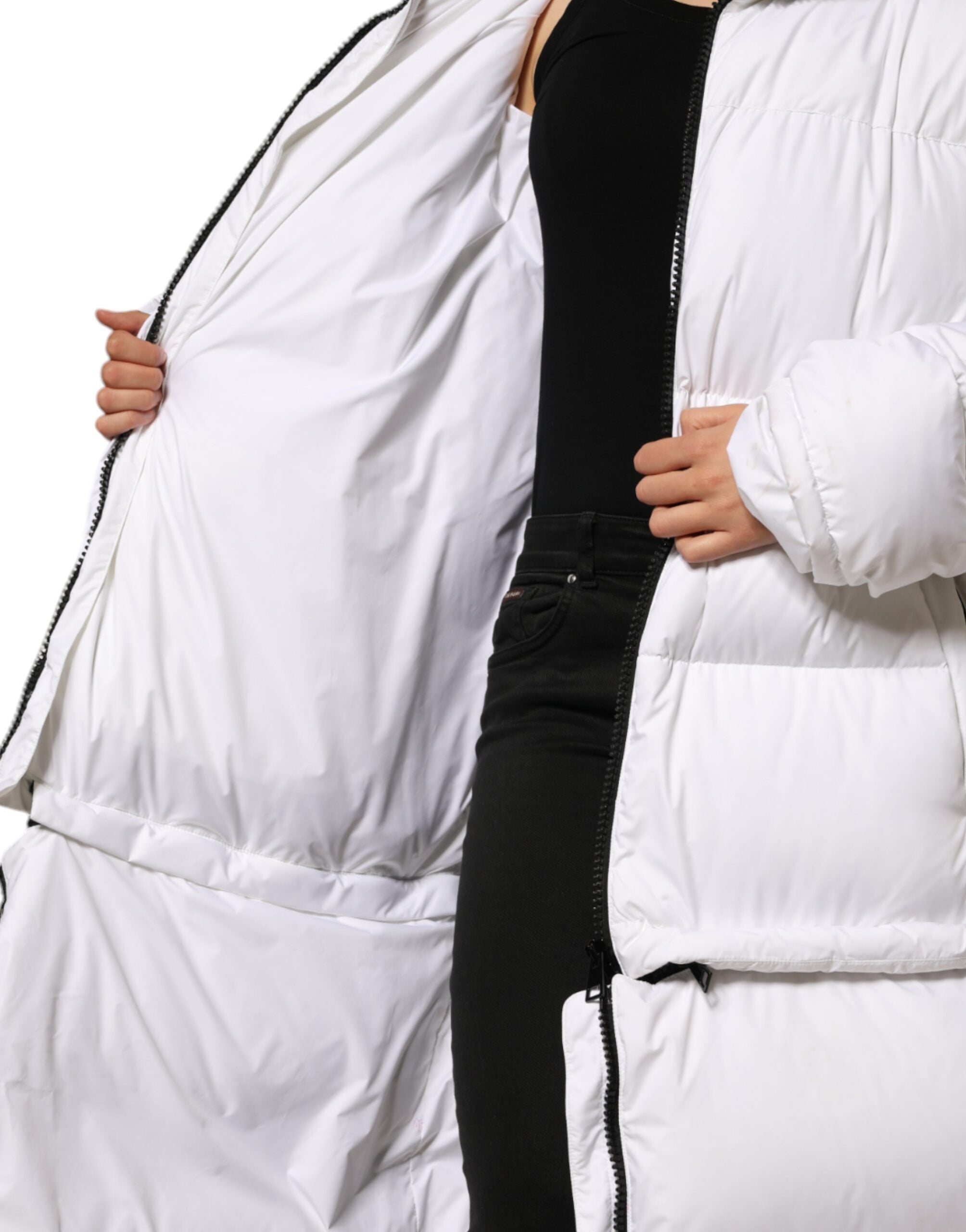 Dolce & Gabbana White Puffer Quilted Coat Jacket with Full Zip-8