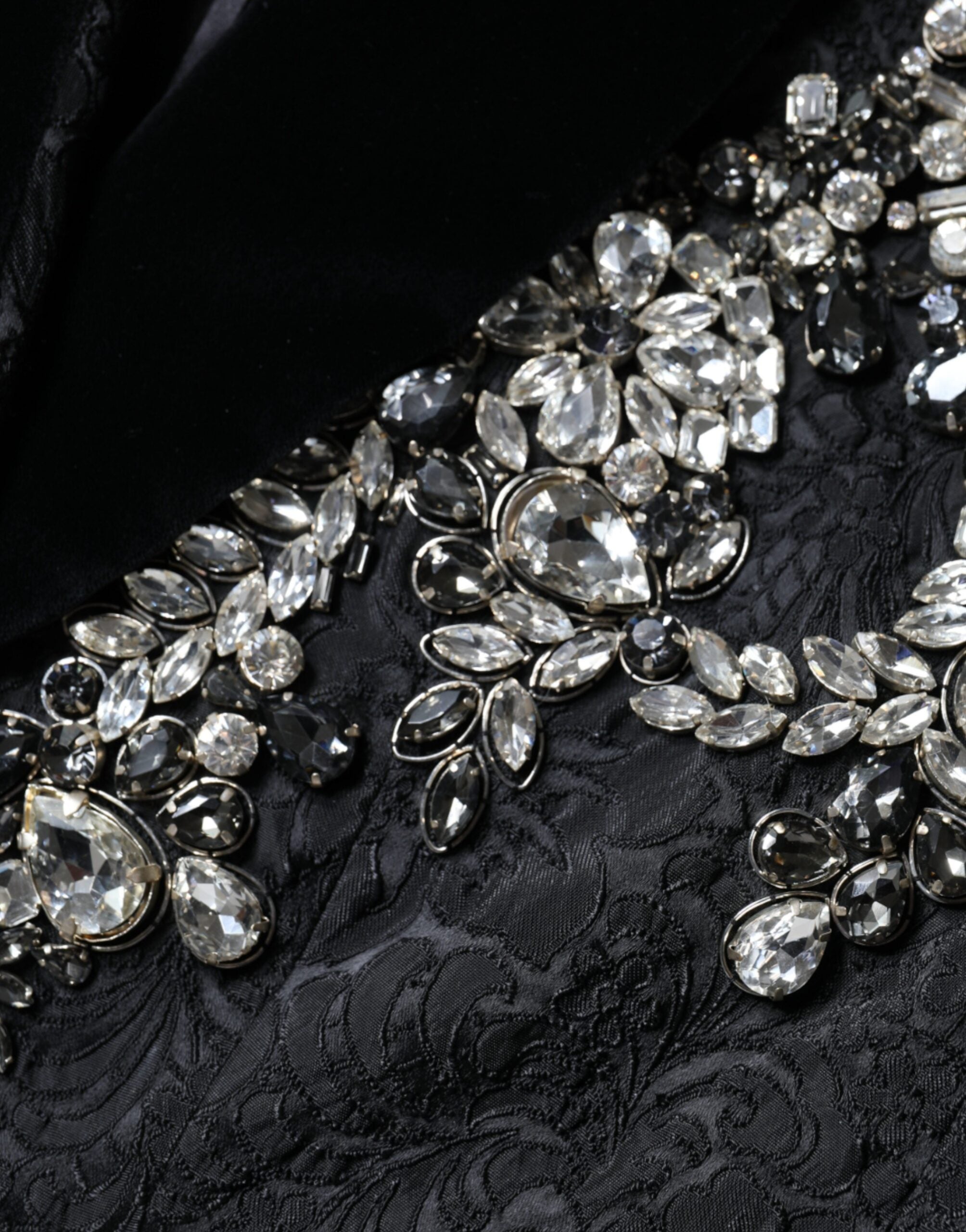 Dolce & Gabbana Black Jacquard Crystal Floral Jacket Blazer-6