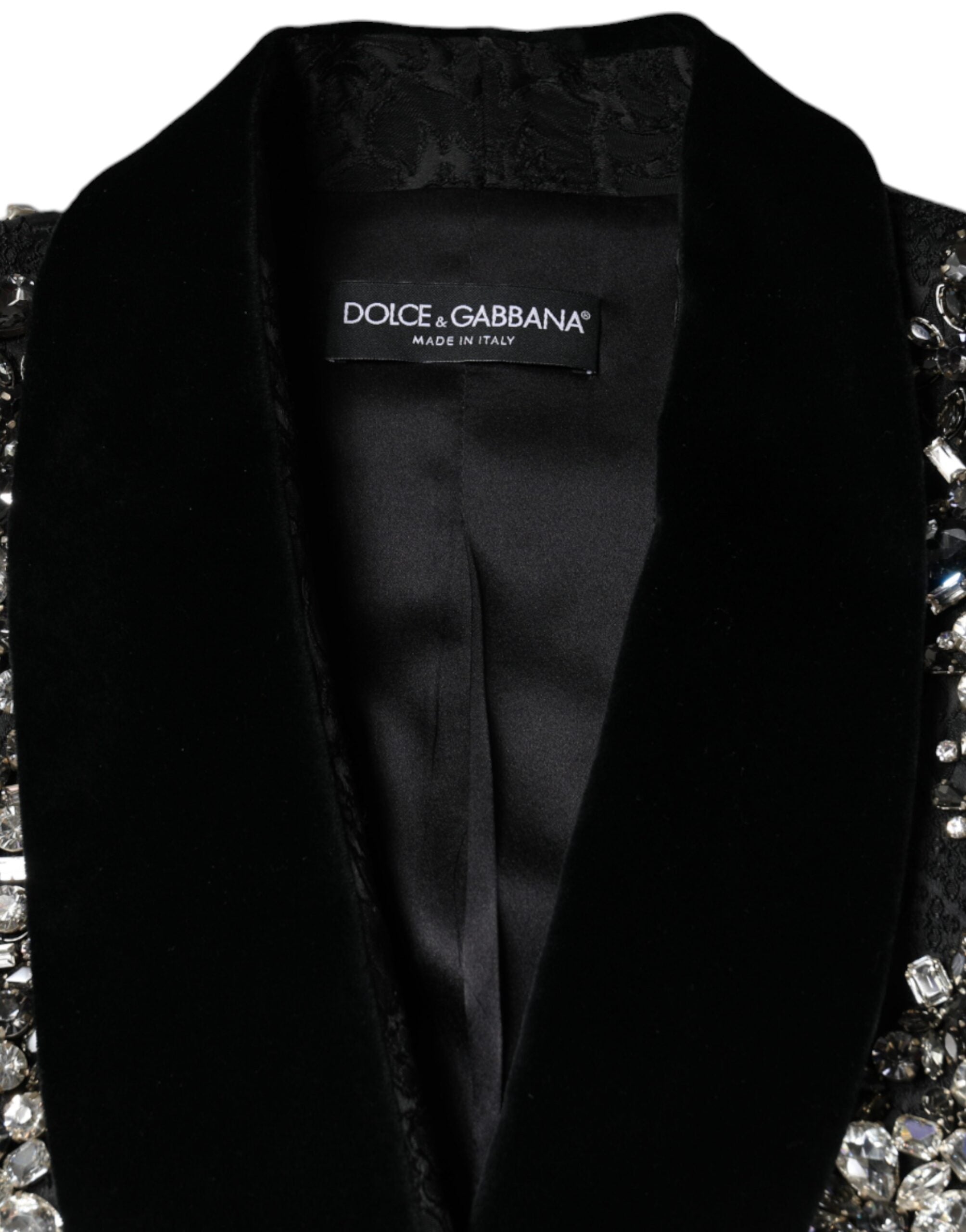 Dolce & Gabbana Black Jacquard Crystal Floral Jacket Blazer-7