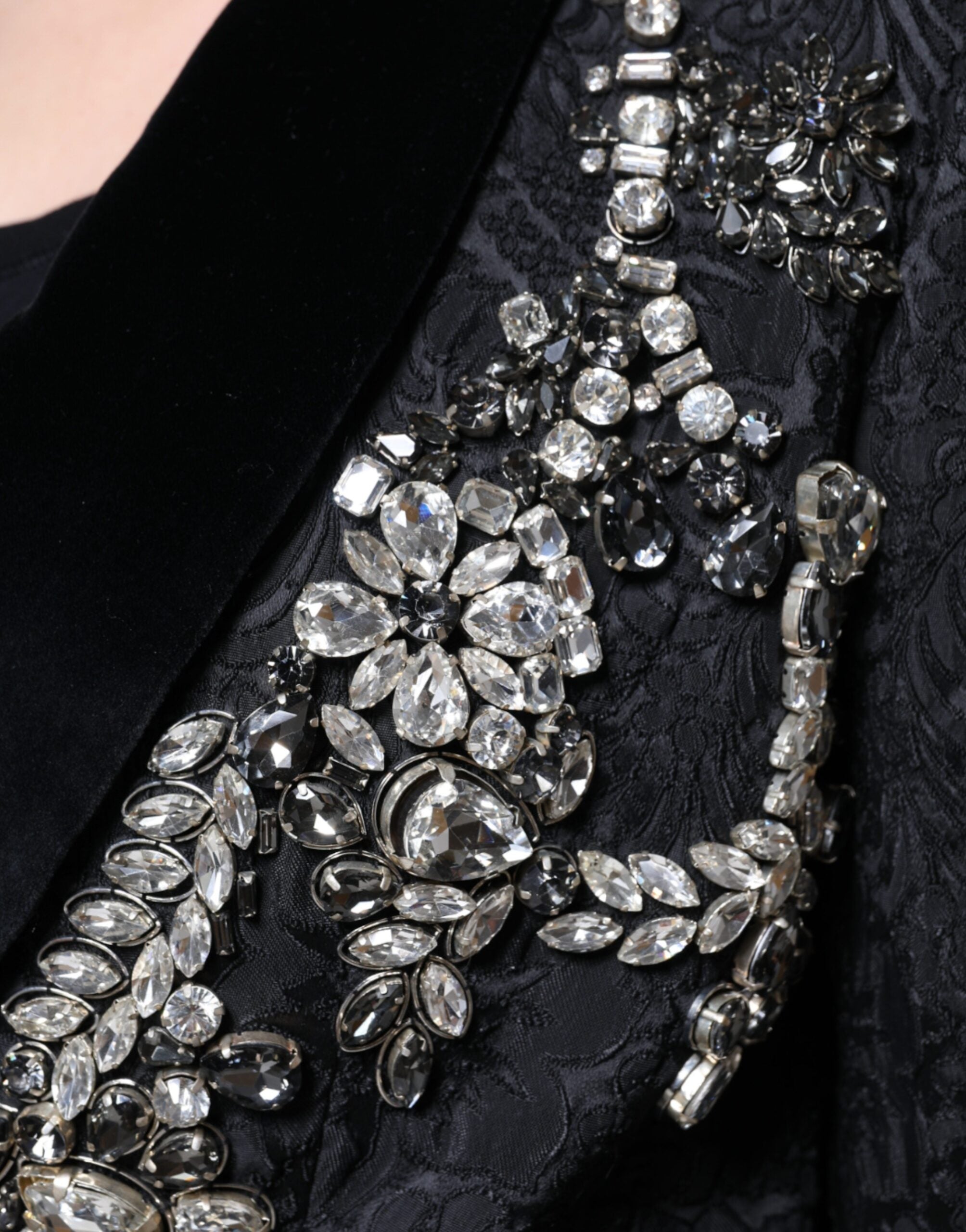 Dolce & Gabbana Black Jacquard Crystal Floral Jacket Blazer-8