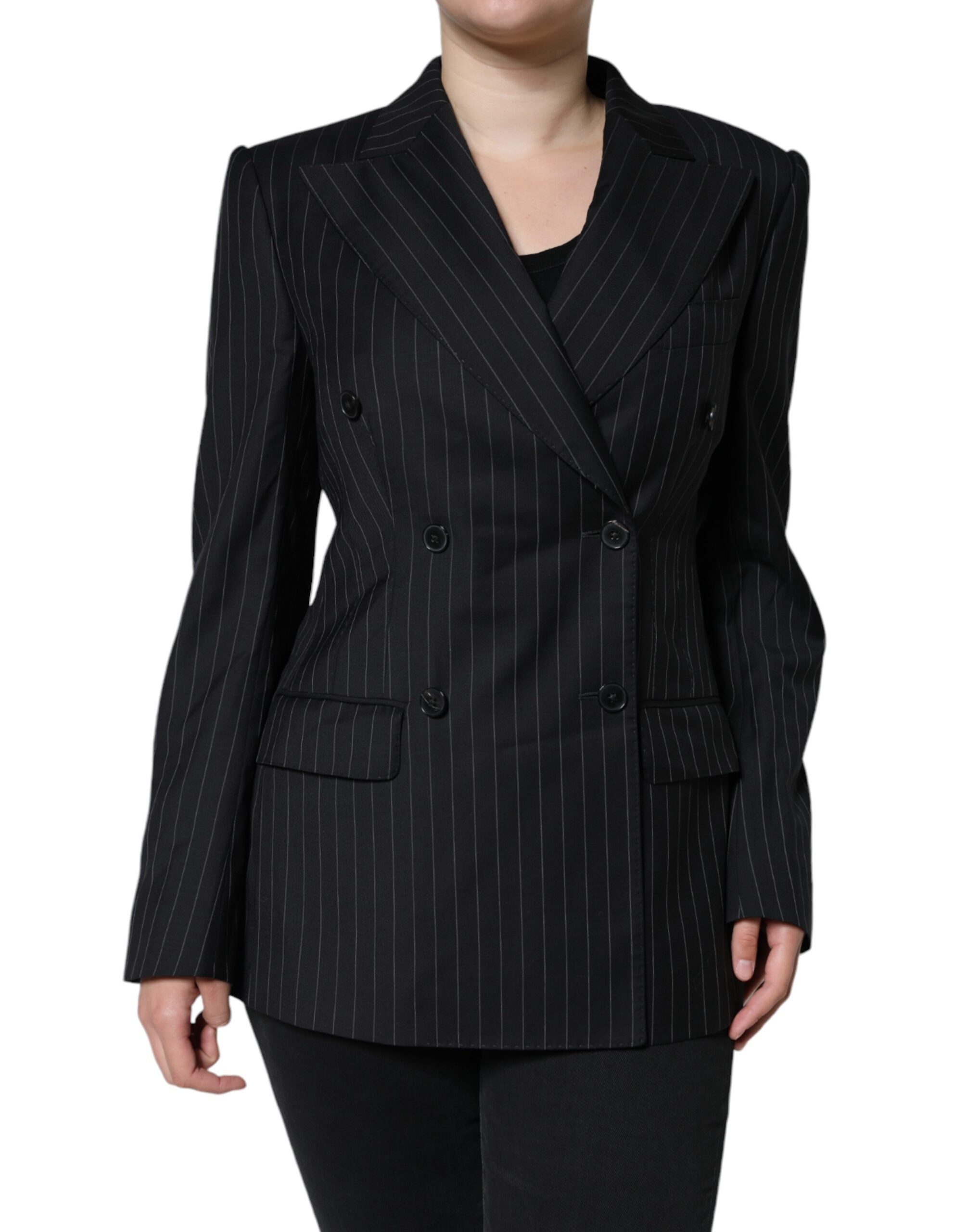 Dolce & Gabbana Black Striped Double-Breasted Coat Jacket-2