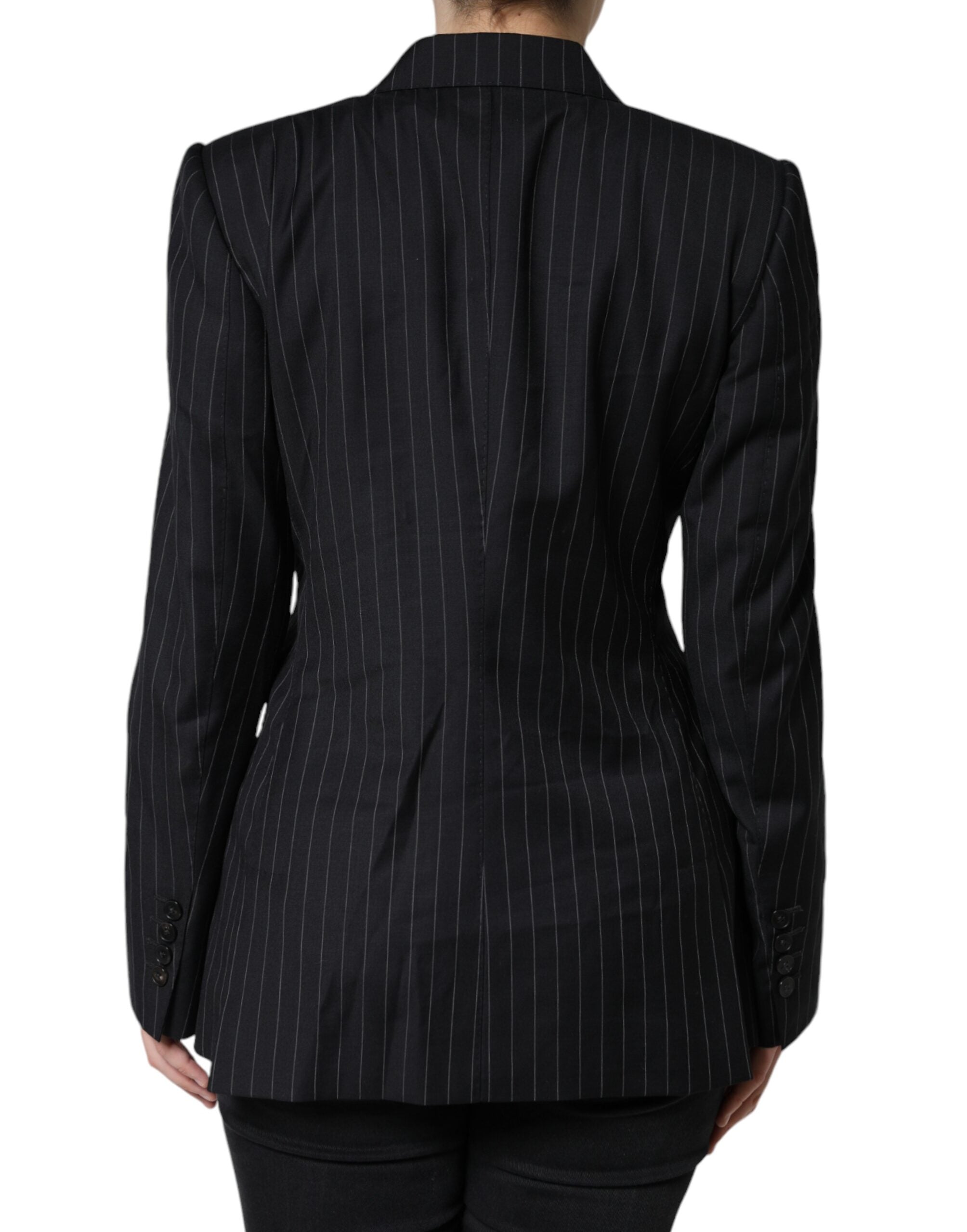 Dolce & Gabbana Black Striped Double-Breasted Coat Jacket-3
