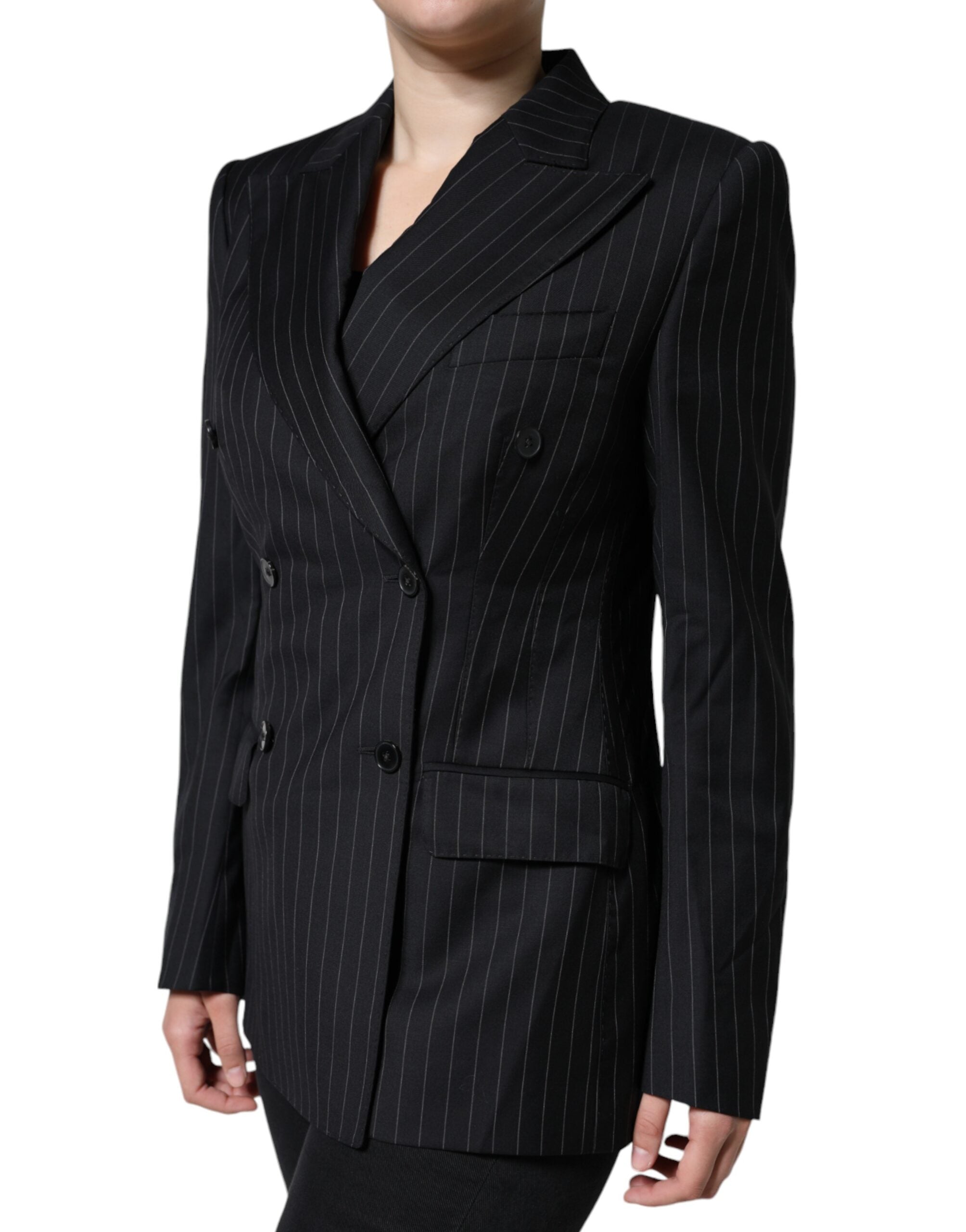 Dolce & Gabbana Black Striped Double-Breasted Coat Jacket-4