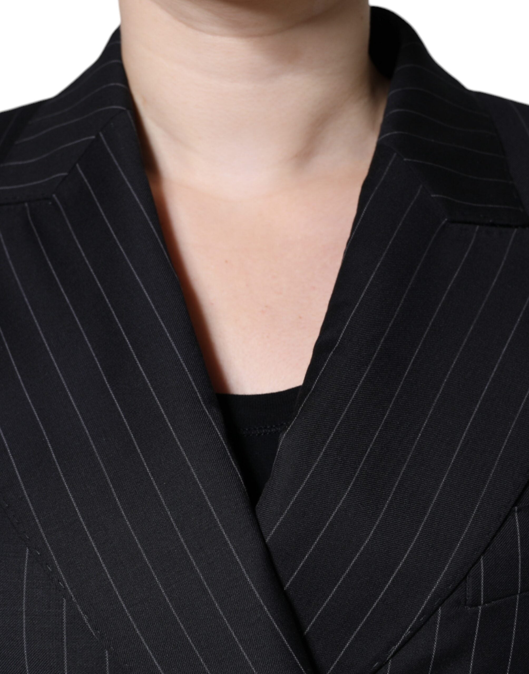 Dolce & Gabbana Black Striped Double-Breasted Coat Jacket-5