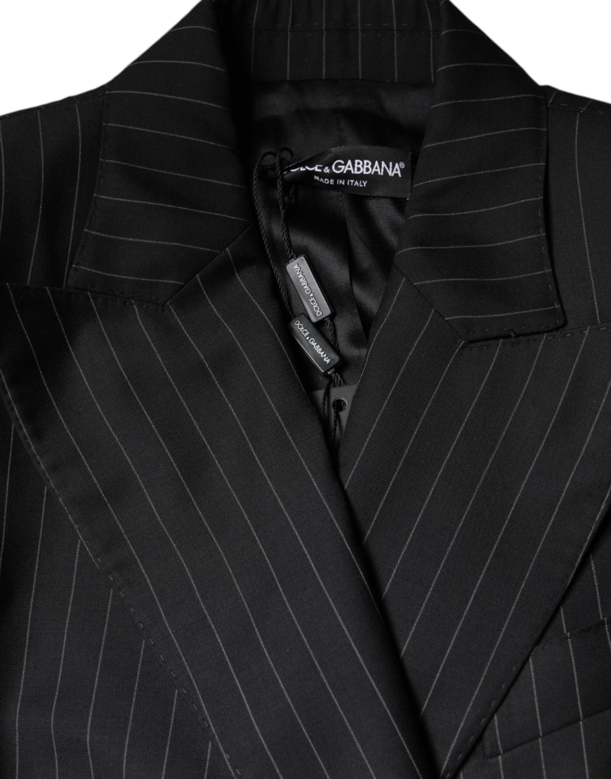 Dolce & Gabbana Black Striped Double-Breasted Coat Jacket-6