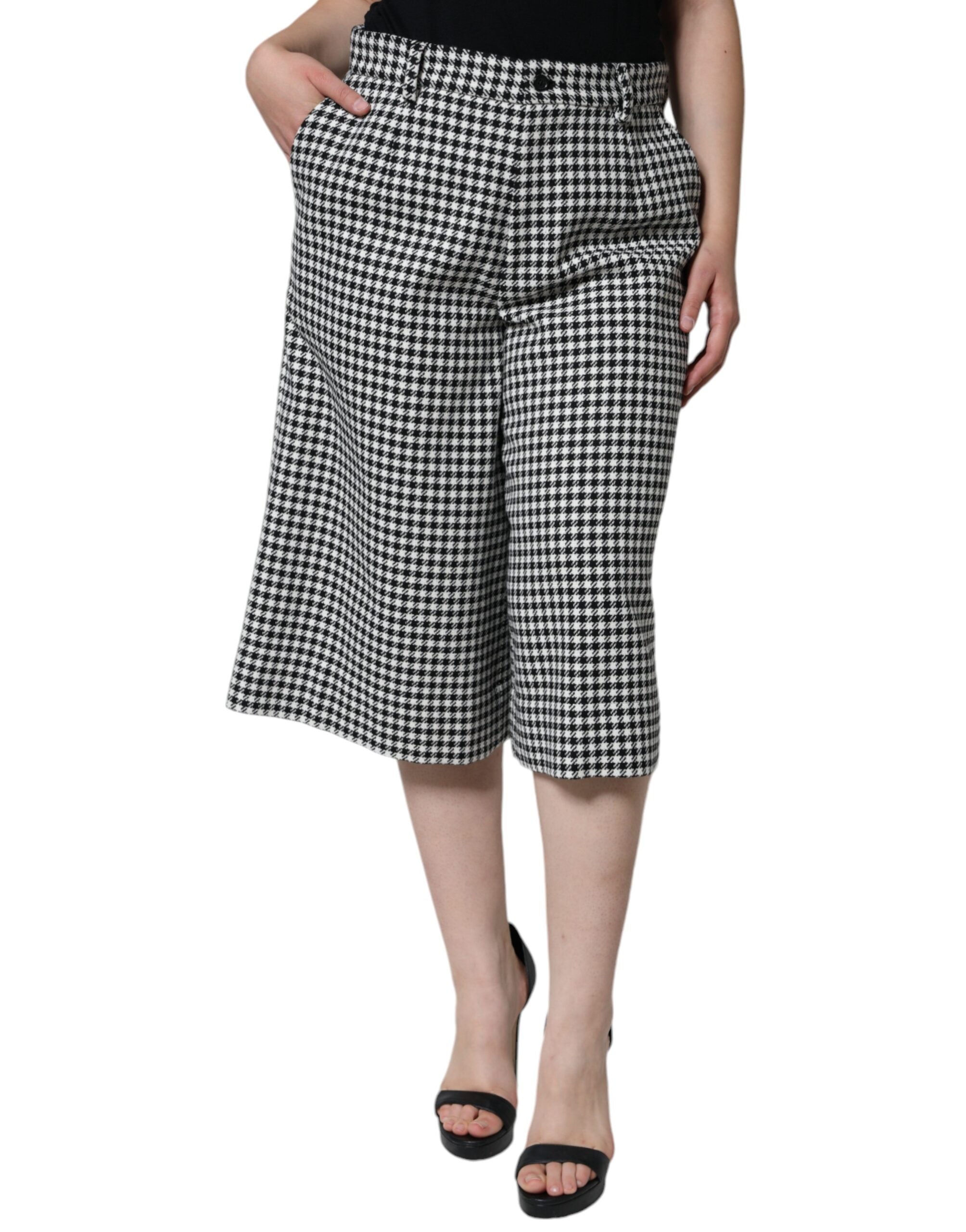 Dolce & Gabbana Schwarz-weiße Hahnentritt-Hose mit weitem Bein-1