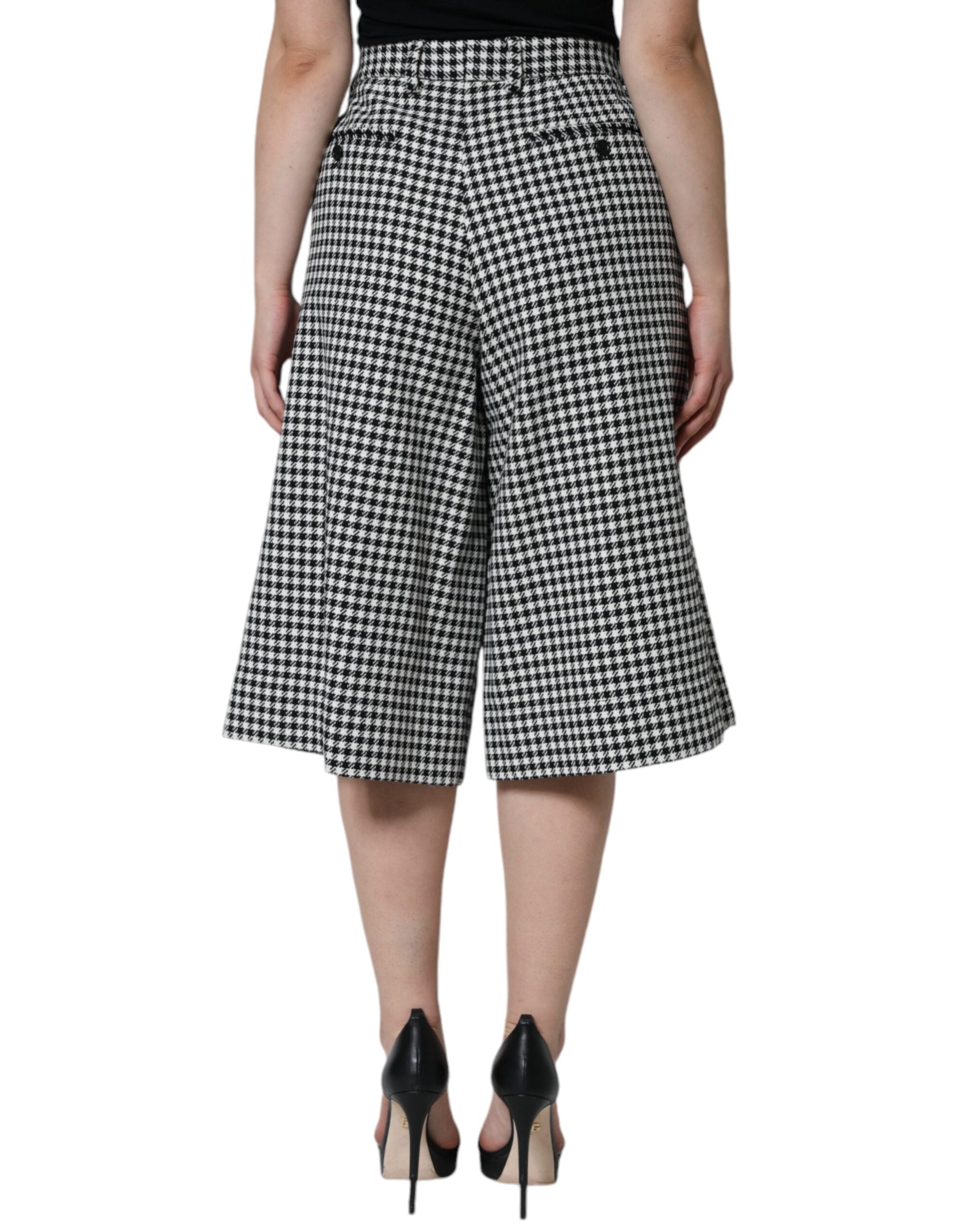 Dolce & Gabbana Schwarz-weiße Hahnentritt-Hose mit weitem Bein-4
