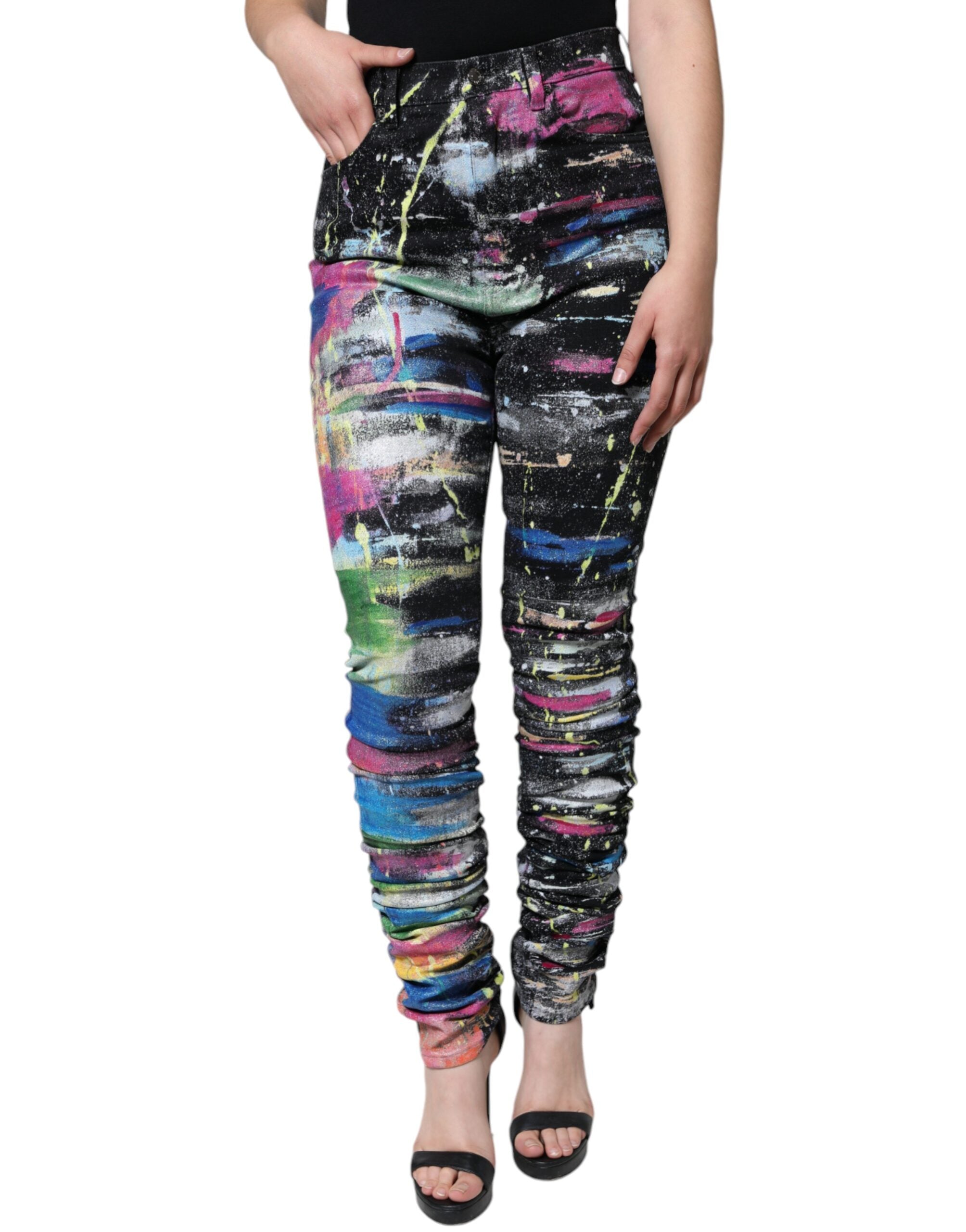 Dolce & Gabbana Multicolor Splatter Paint Cotton Skinny Denim Jeans-2
