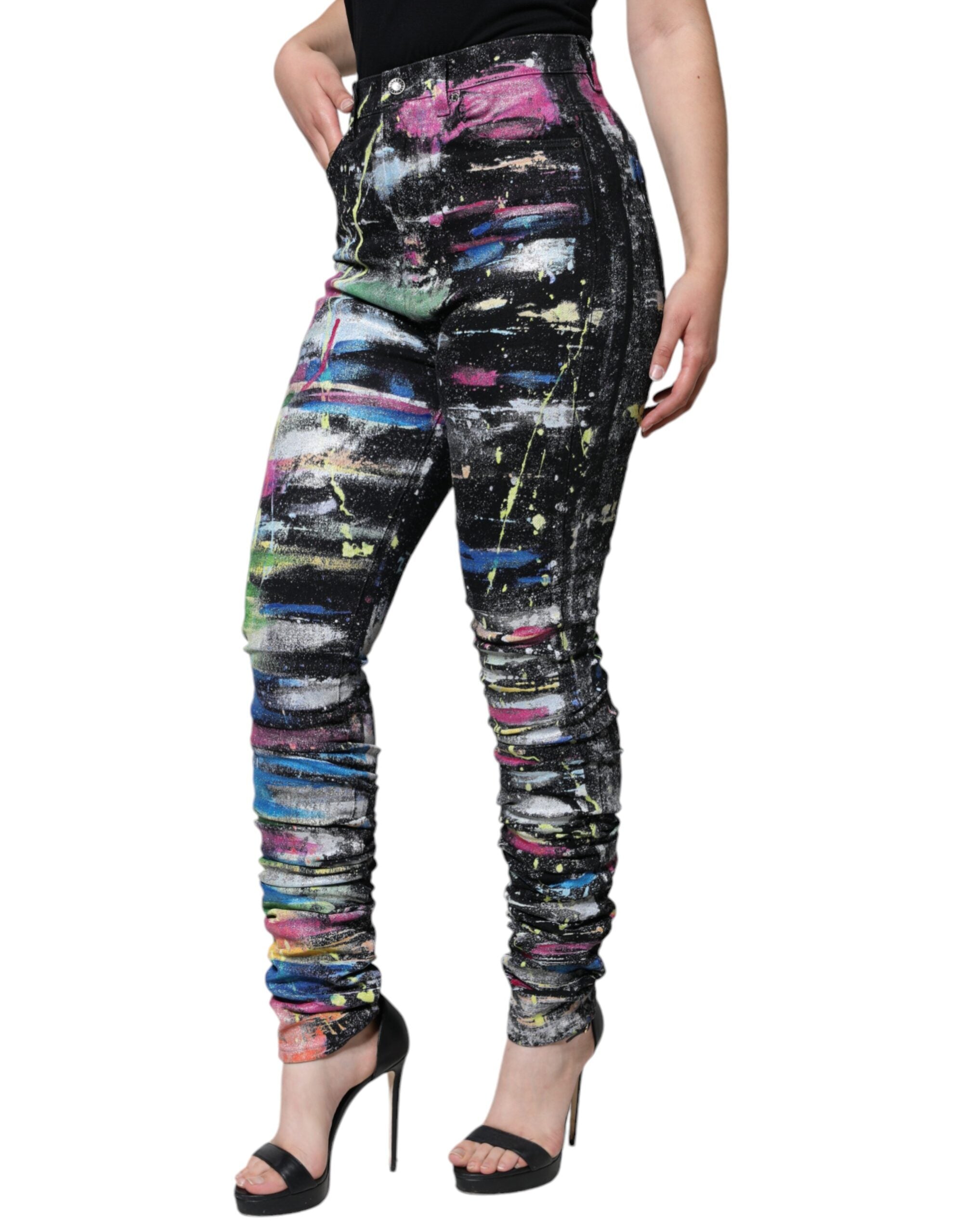 Dolce & Gabbana Multicolor Splatter Paint Cotton Skinny Denim Jeans-3