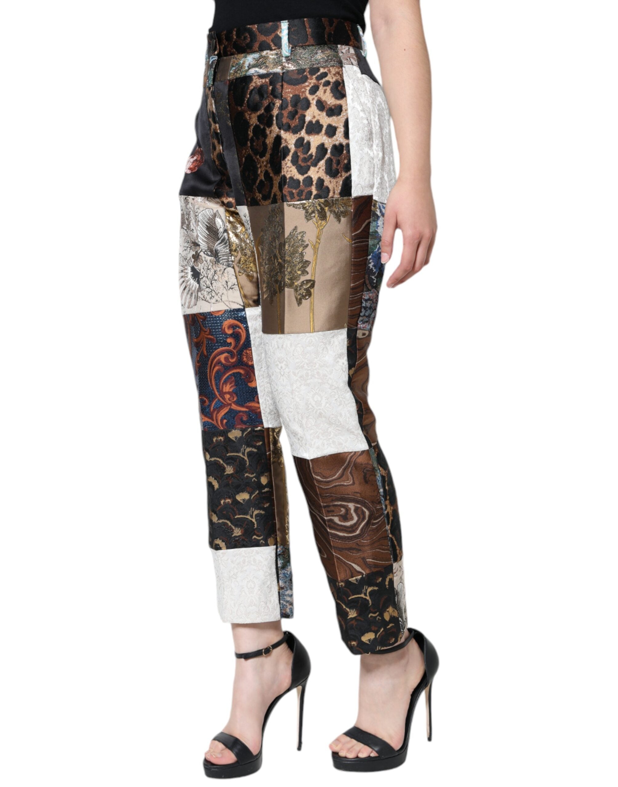 Dolce & Gabbana Multicolor Patchwork Jacquard High-Waisted Trousers-3