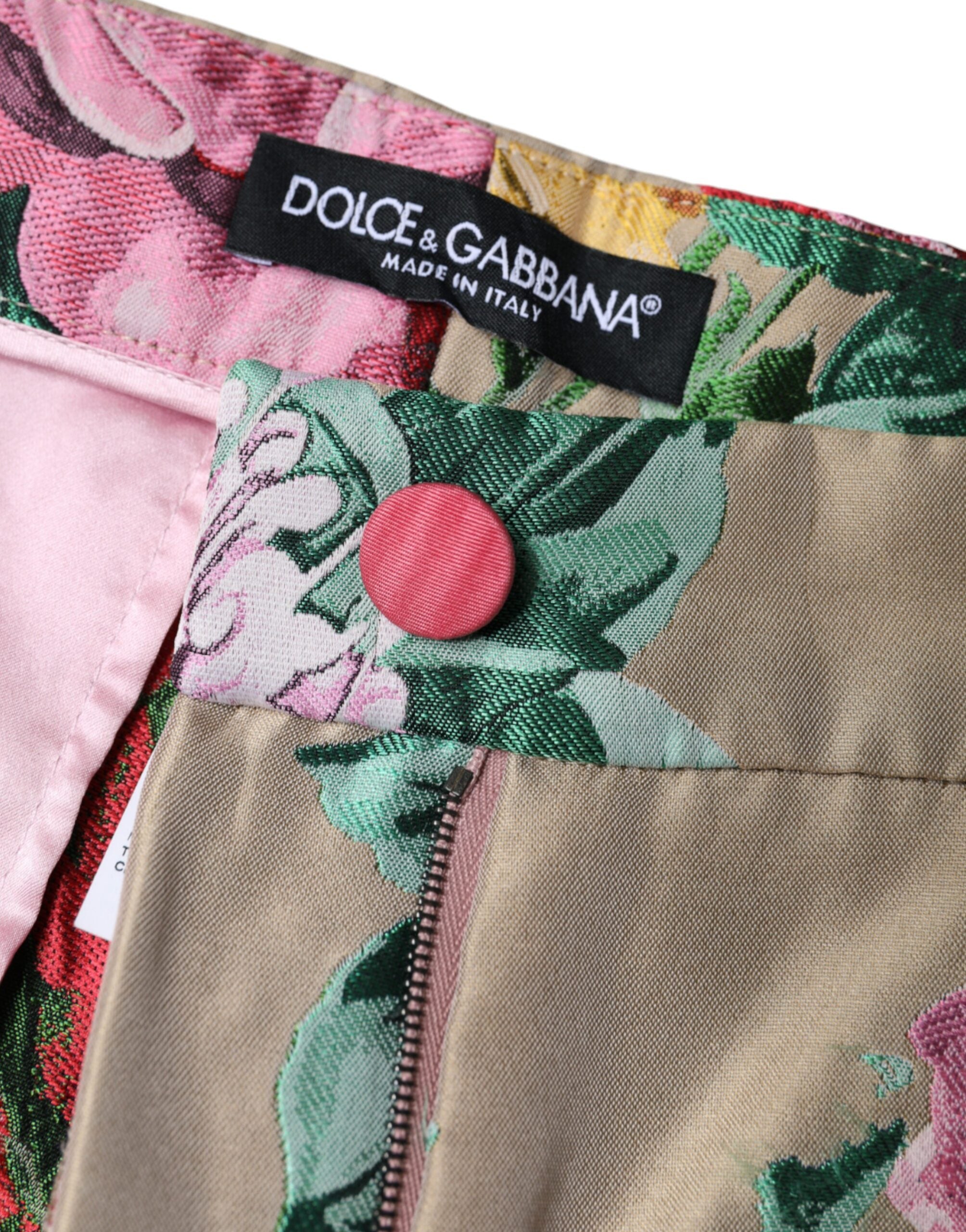 Dolce & Gabbana beige jacquard trousers with a high waist and tapered leg featuring a floral pattern-6