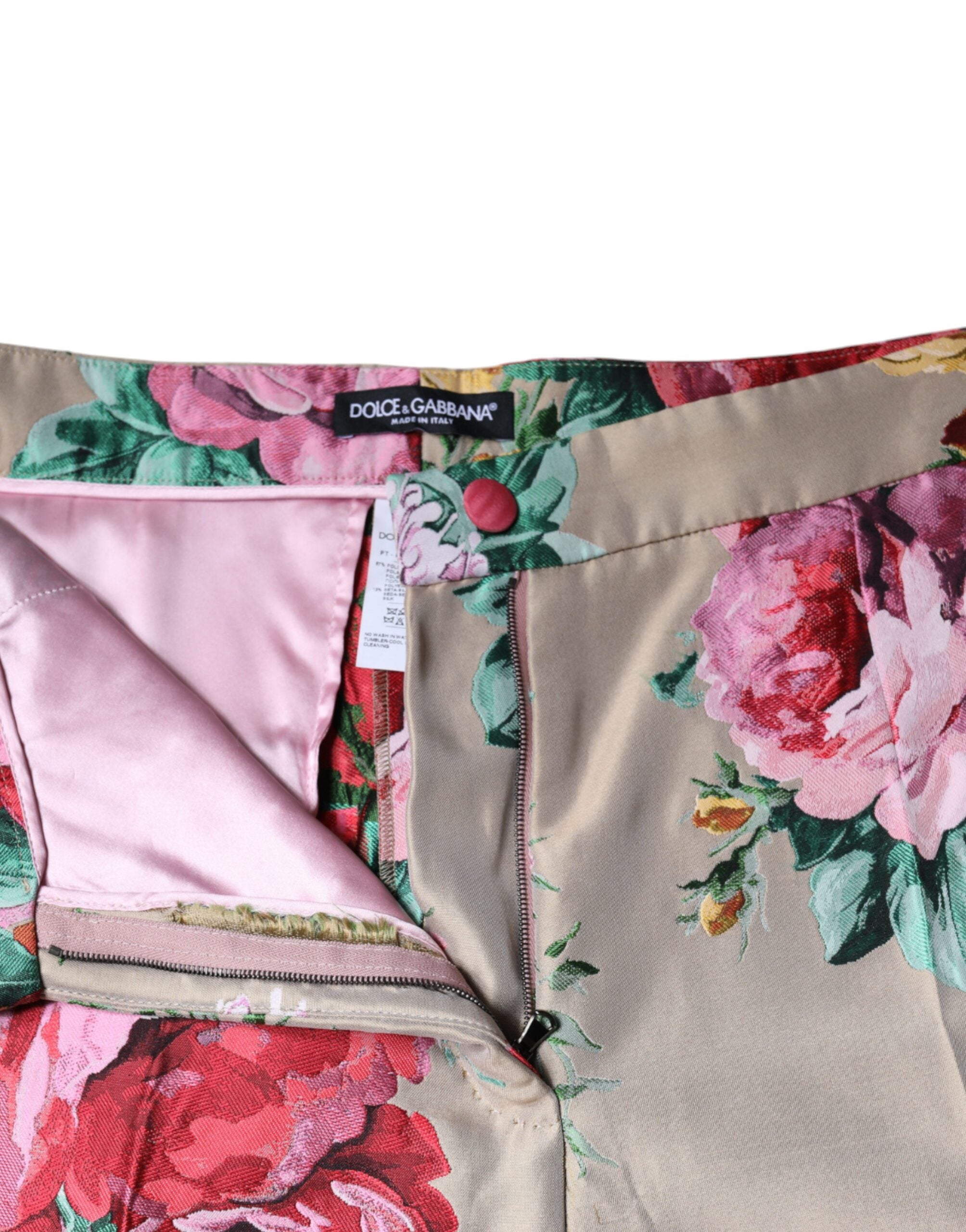 Dolce & Gabbana beige jacquard trousers with a high waist and tapered leg featuring a floral pattern-7