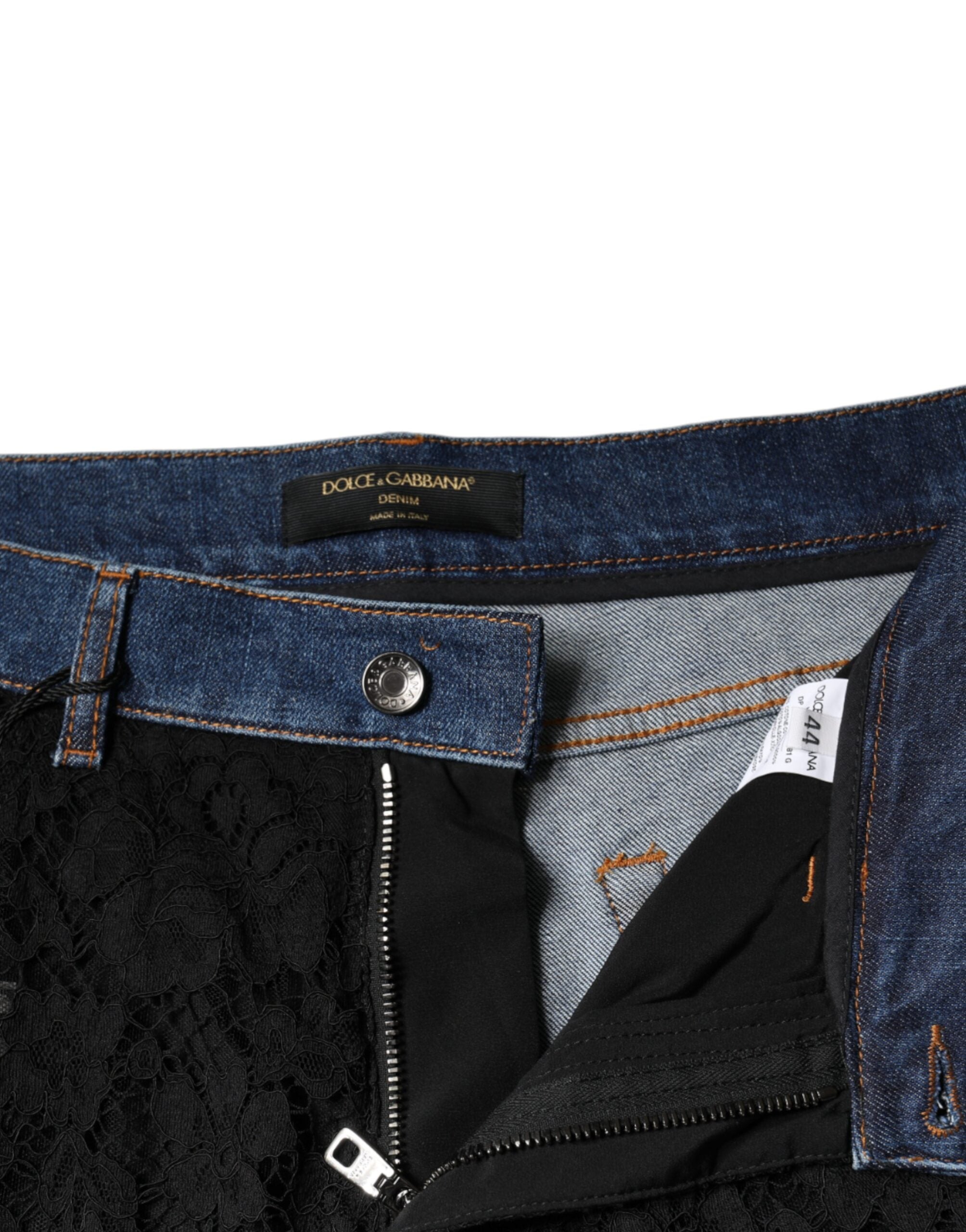 Dolce & Gabbana Black Floral Skinny Denim Jeans with Lace-7