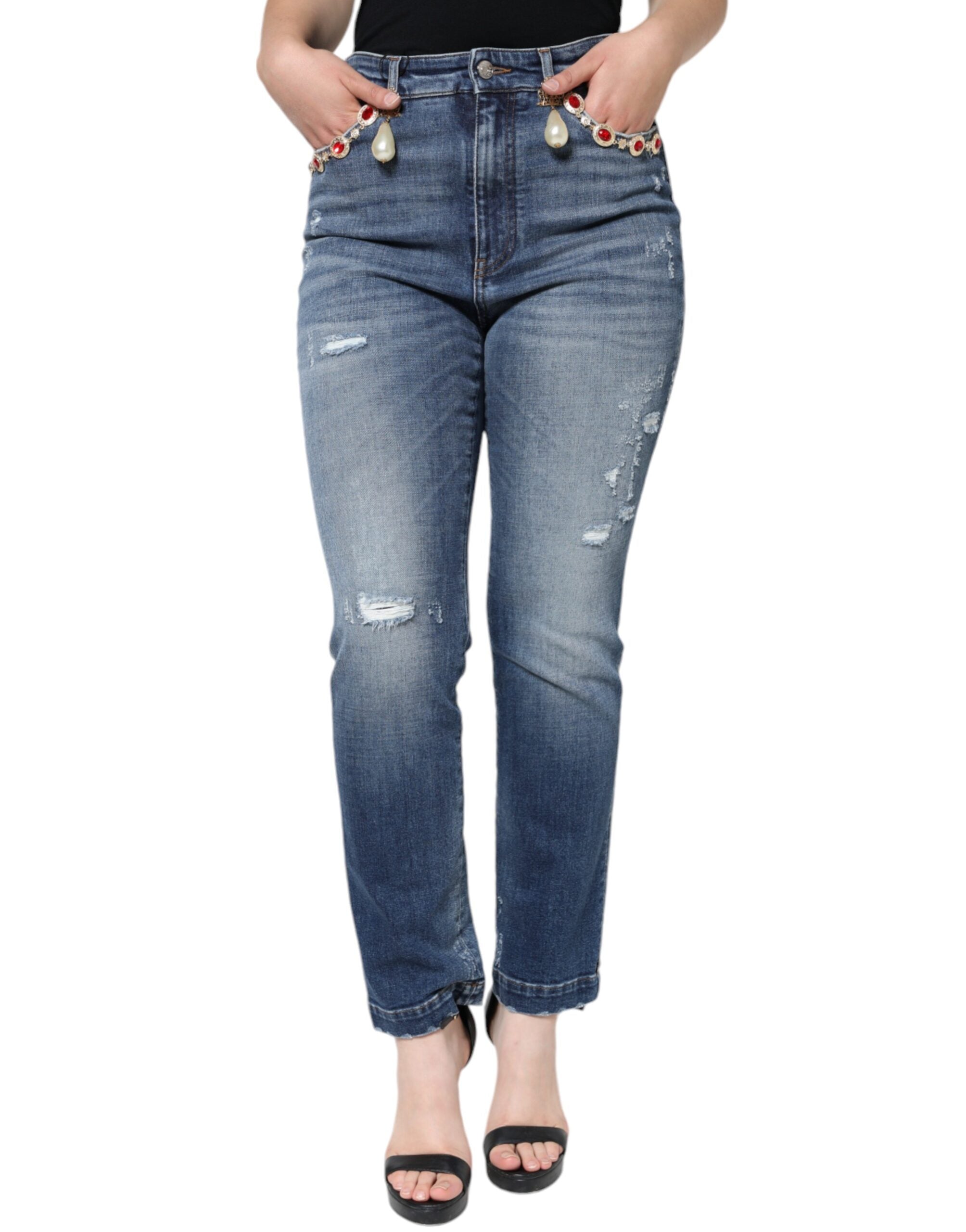 Dolce & Gabbana Dunkelblaue zerfledderte Skinny Denim Jeans aus Baumwolle-2