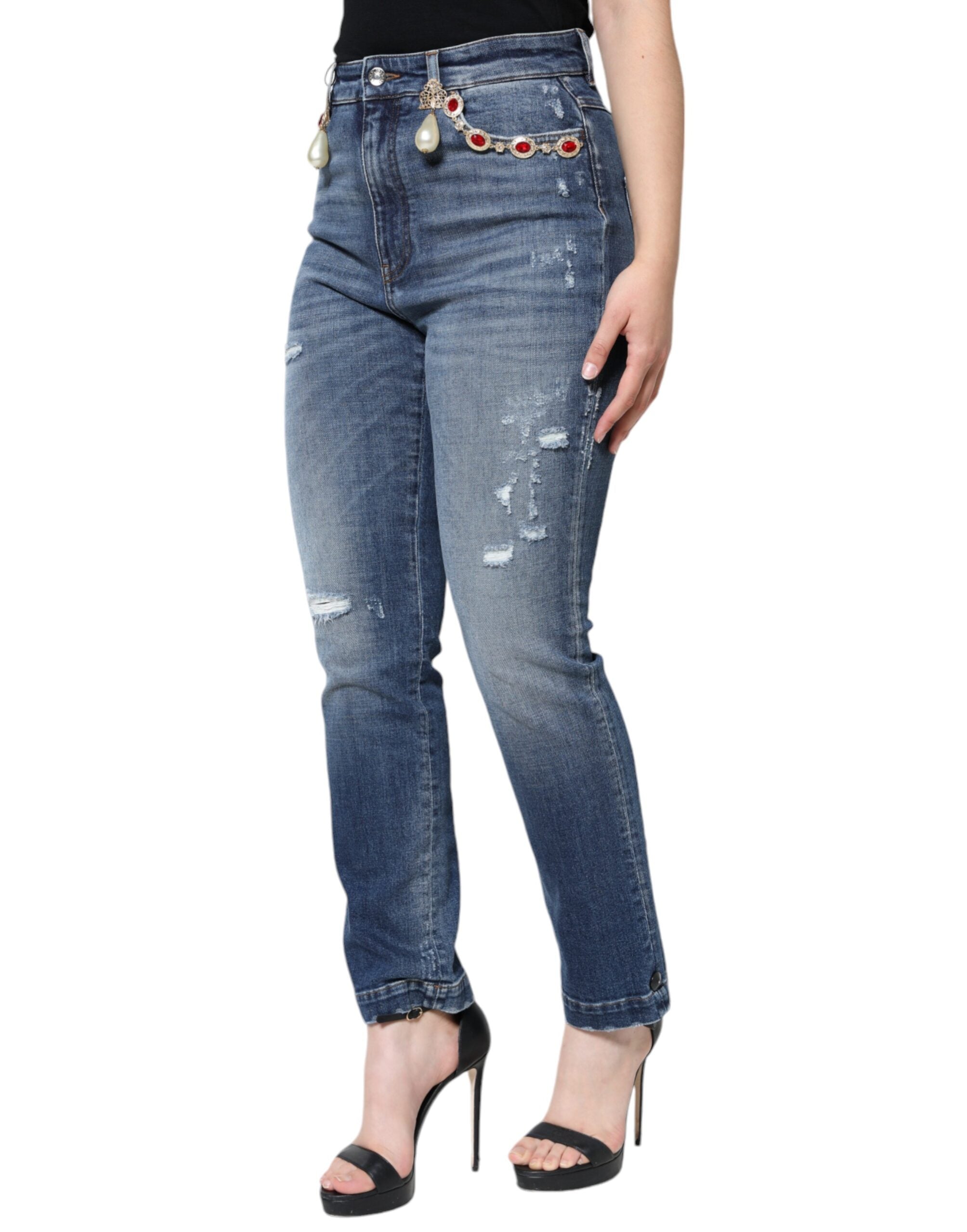 Dolce & Gabbana Dunkelblaue zerfledderte Skinny Denim Jeans aus Baumwolle-3
