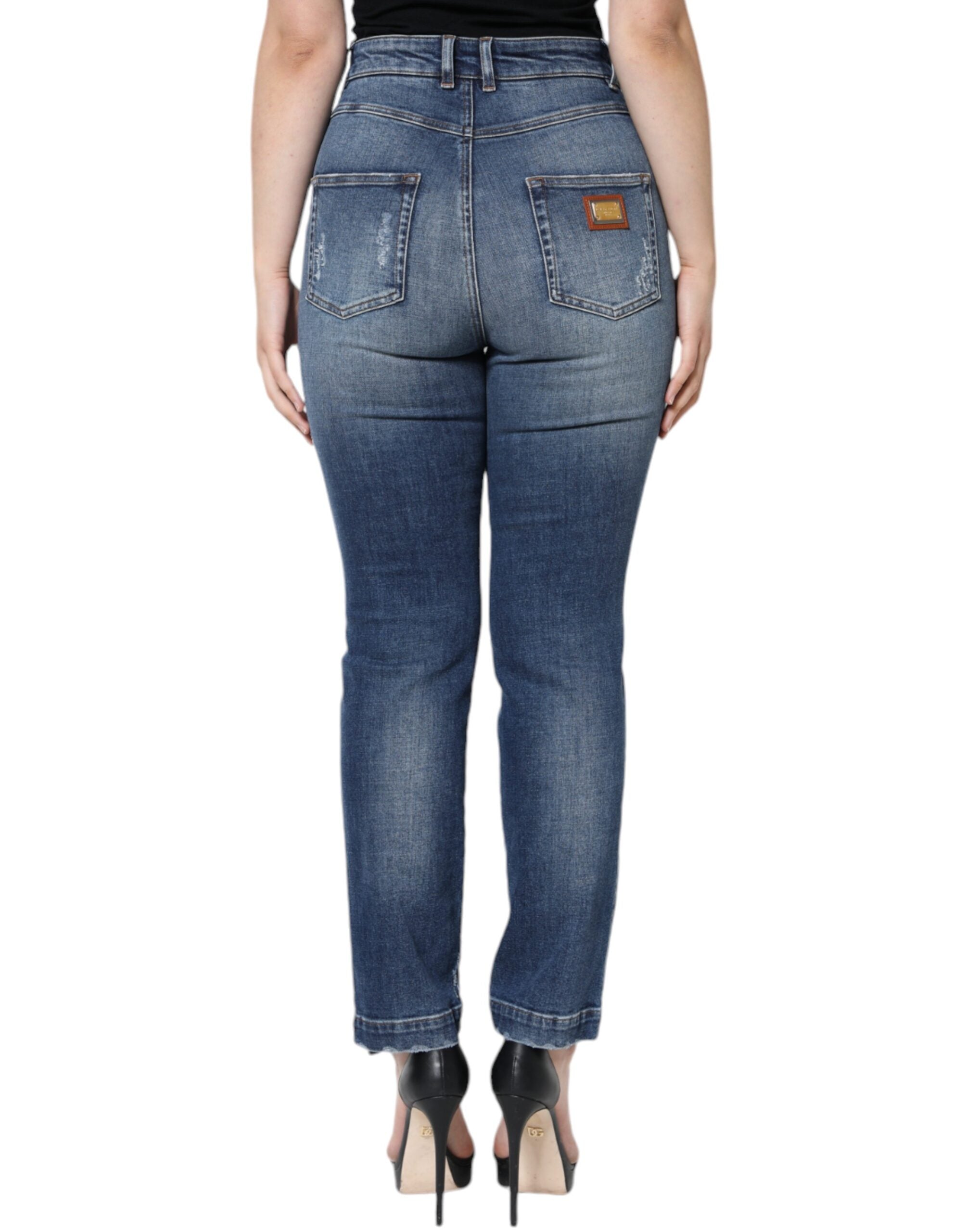 Dolce & Gabbana Dunkelblaue zerfledderte Skinny Denim Jeans aus Baumwolle-4