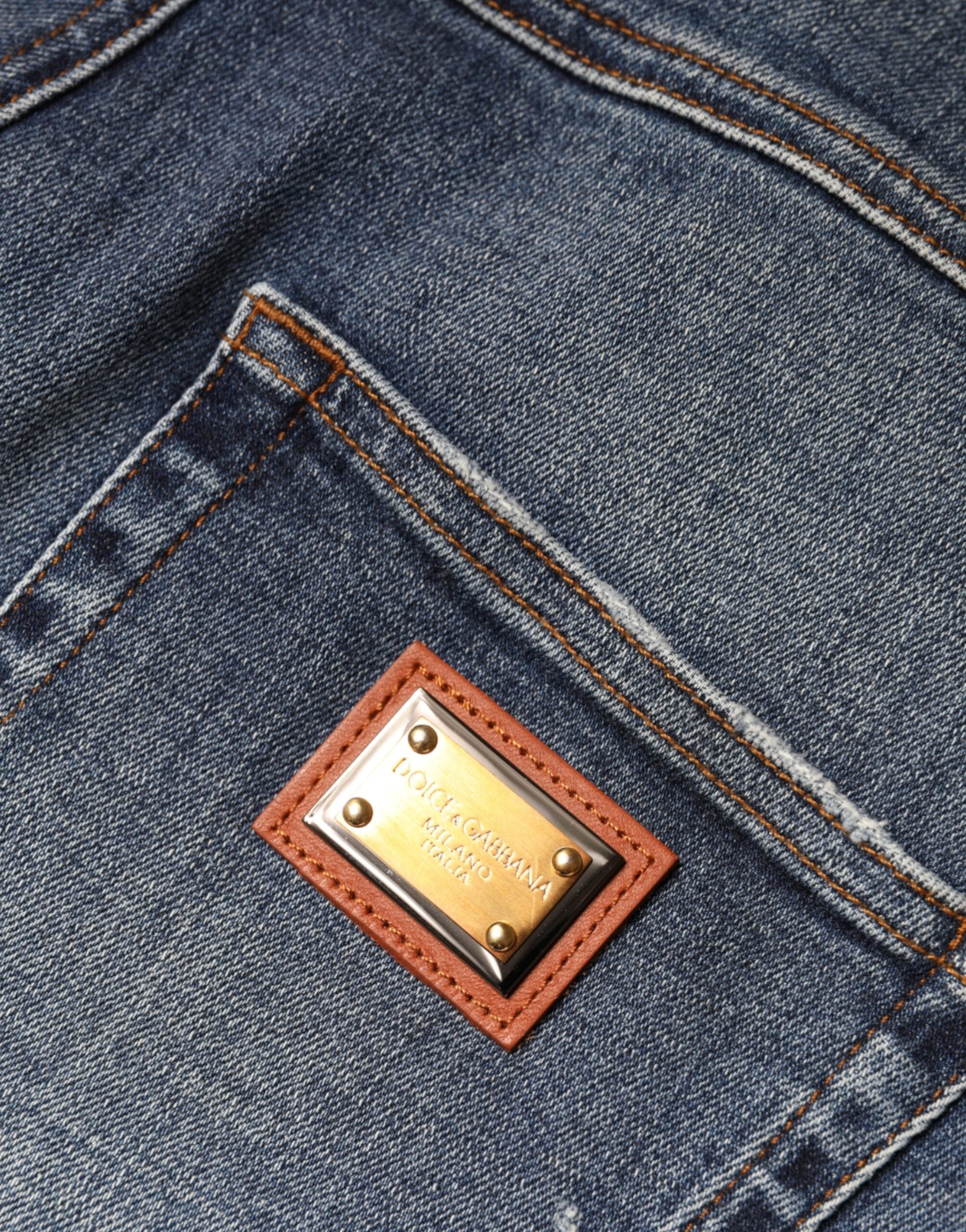 Dolce & Gabbana Dunkelblaue zerfledderte Skinny Denim Jeans aus Baumwolle-6