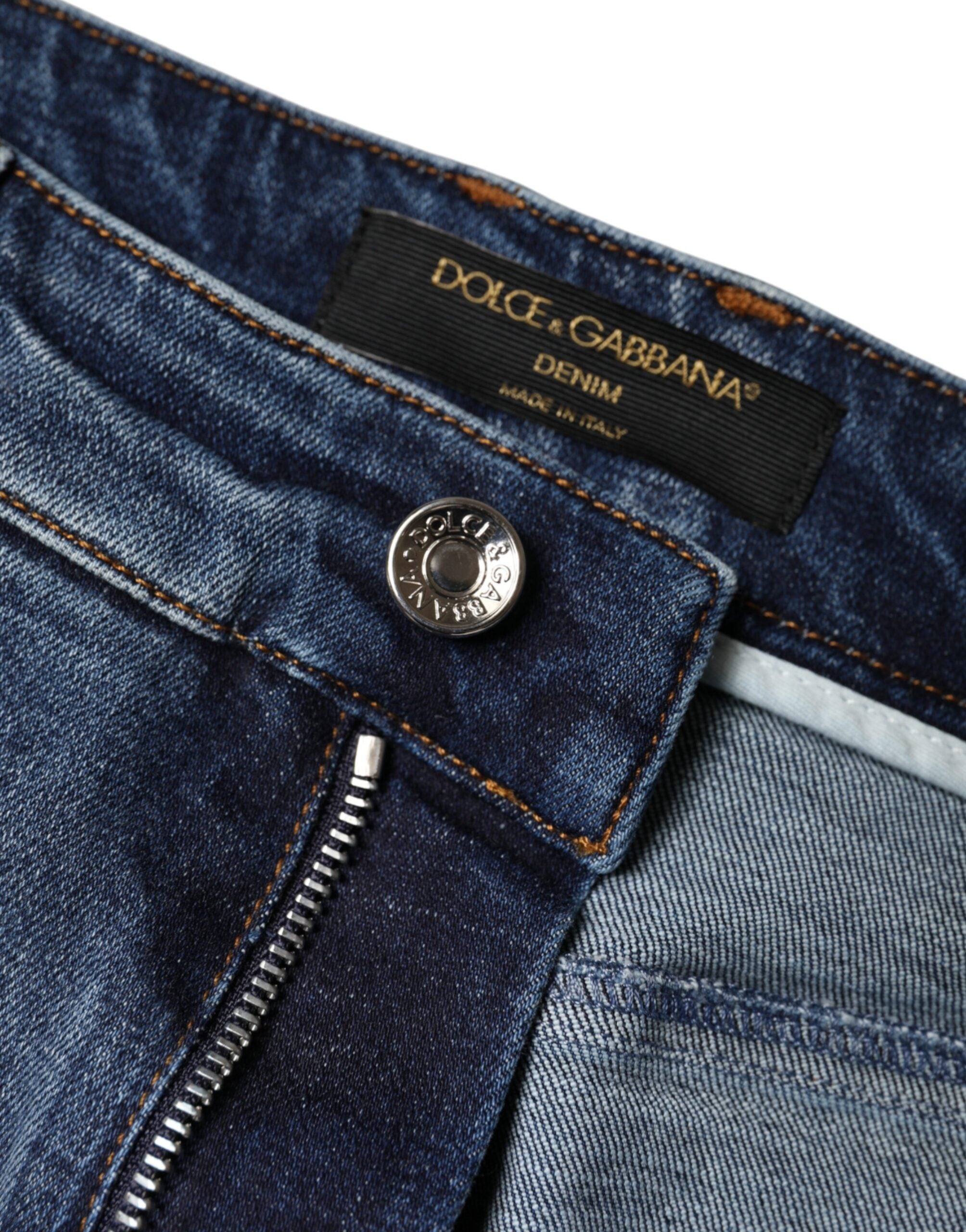 Dolce & Gabbana Dunkelblaue zerfledderte Skinny Denim Jeans aus Baumwolle-7