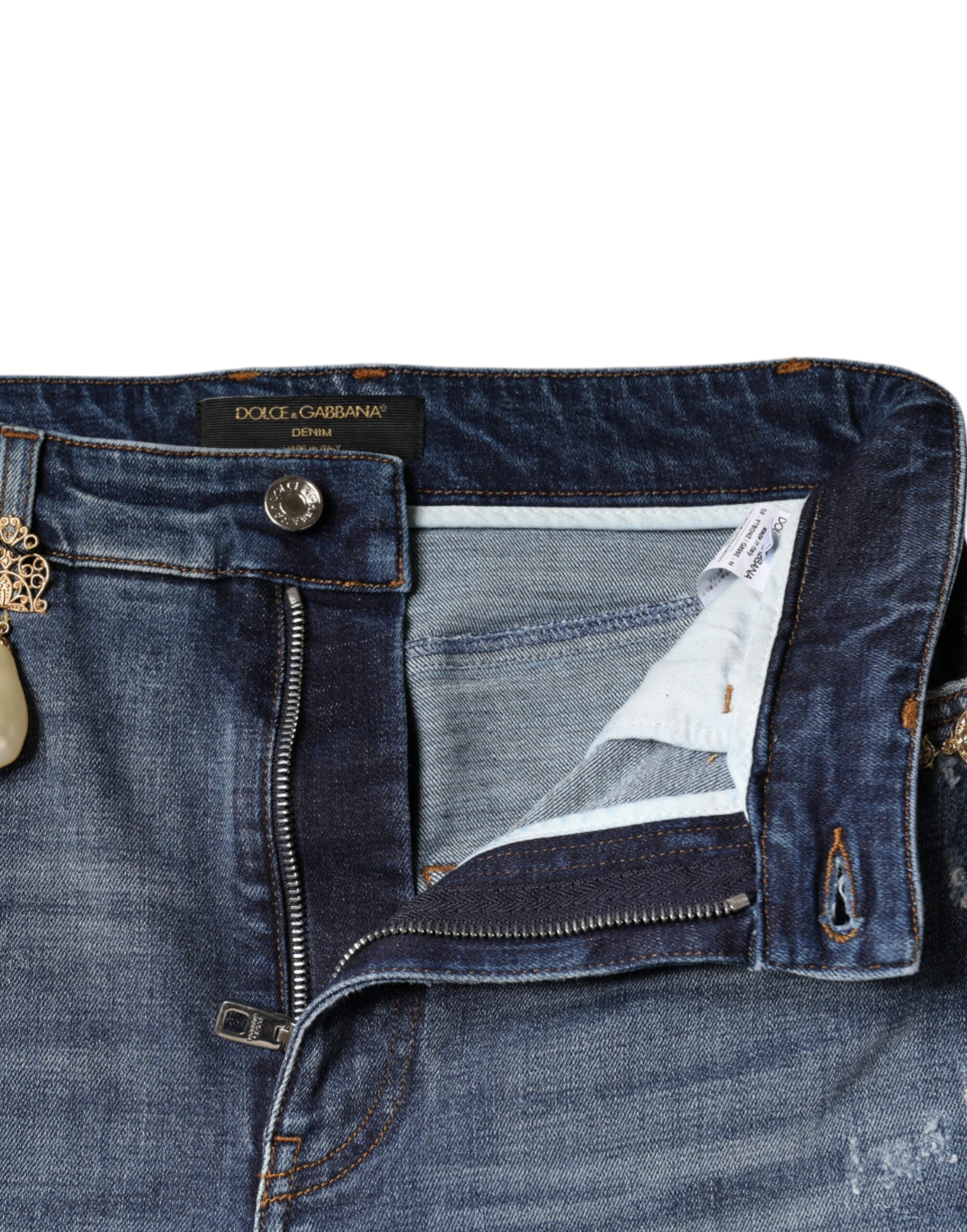 Dolce & Gabbana Dunkelblaue zerfledderte Skinny Denim Jeans aus Baumwolle-8
