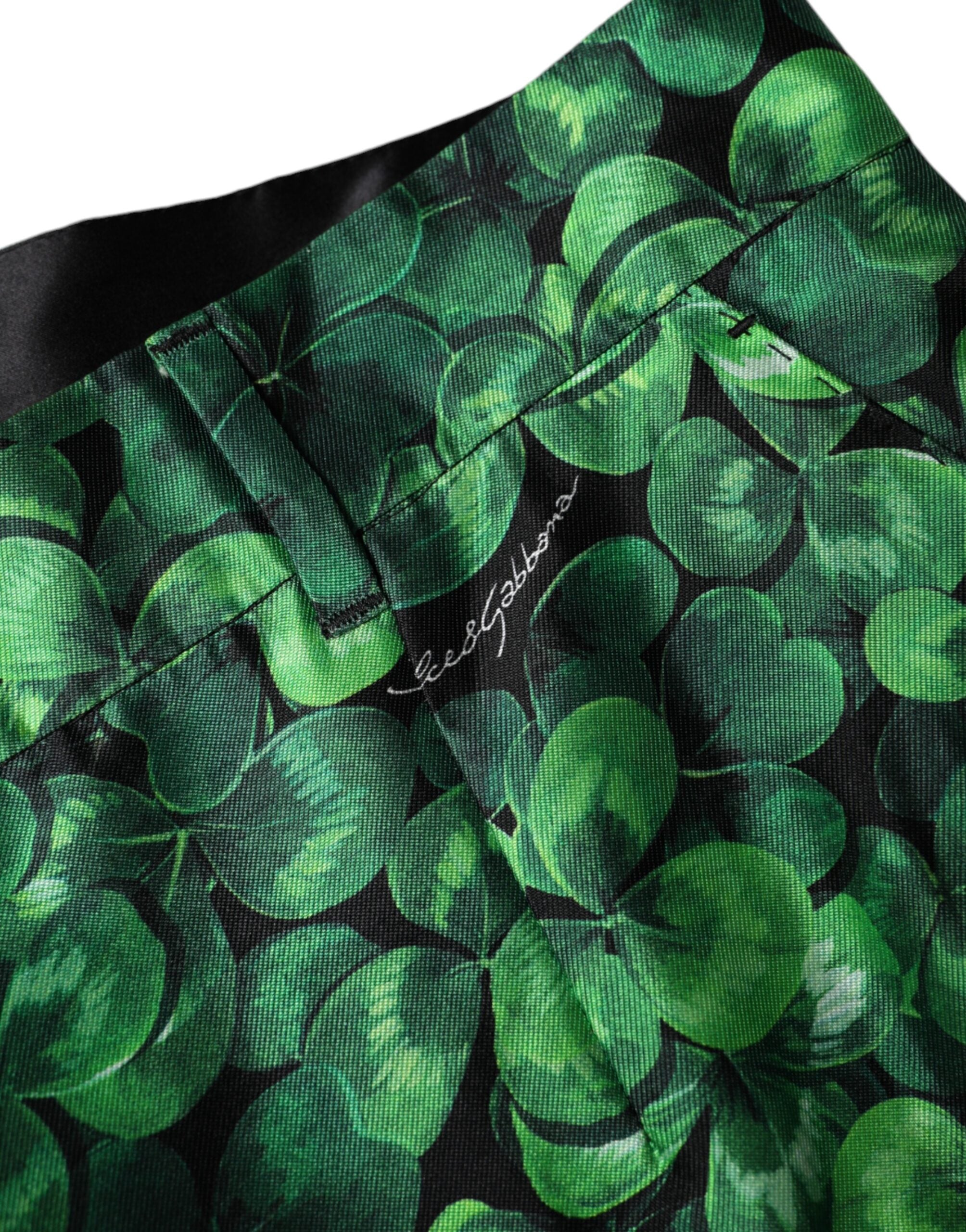 Dolce & Gabbana Green Clover Silk Satin High-Waisted Trousers-7