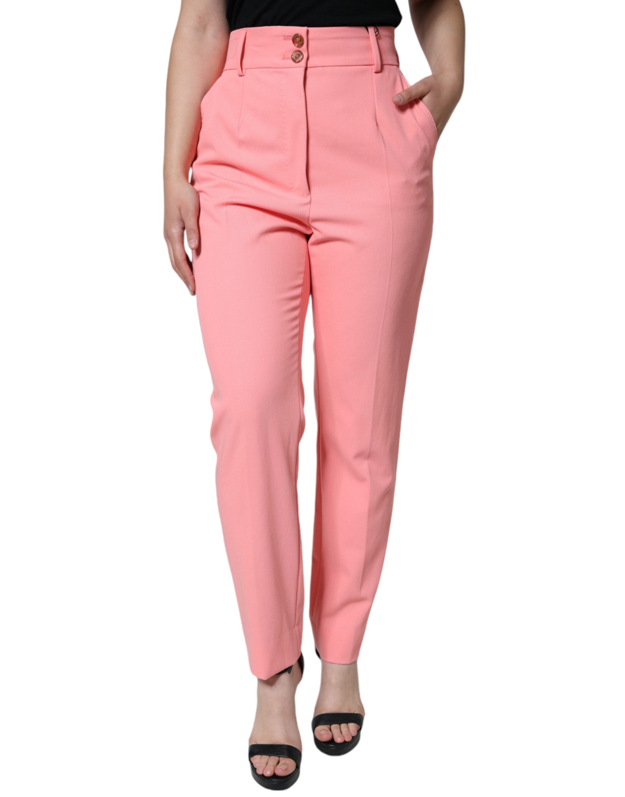 Dolce & Gabbana pink polyester trousers with a high waist and tapered leg-2